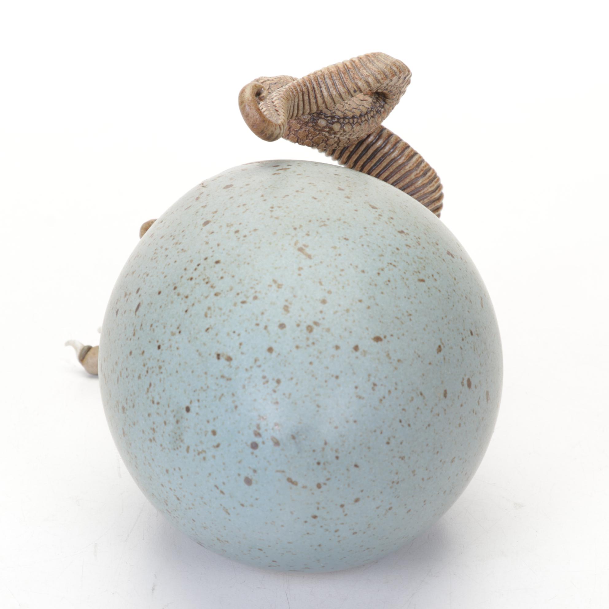 Dennis Thompson Stoneware Dragon Egg Hatchling Sculpture