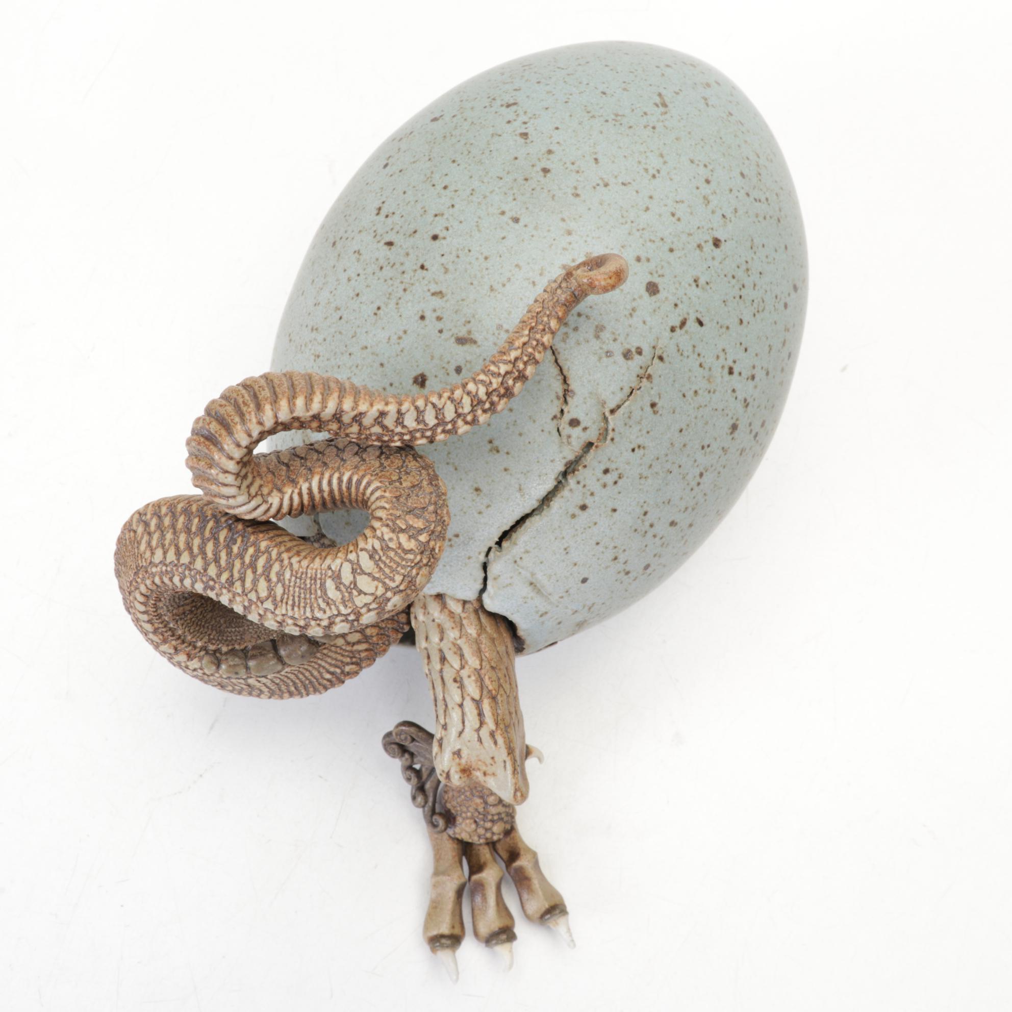 Dennis Thompson Stoneware Dragon Egg Hatchling Sculpture