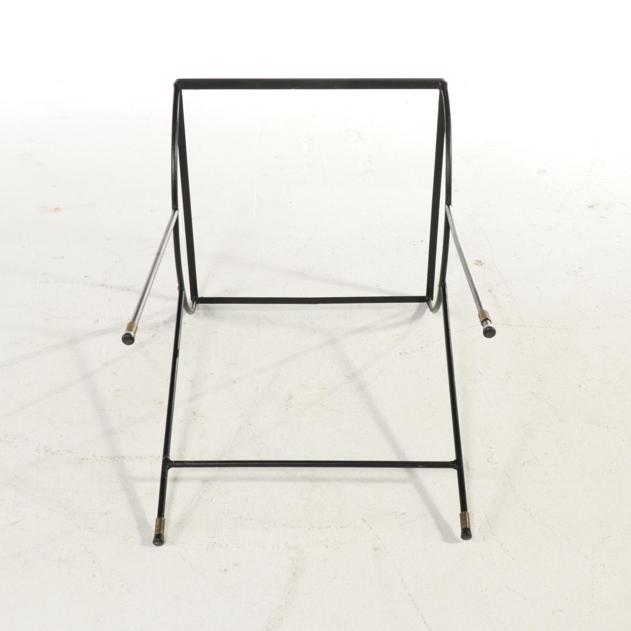 Set of Three Mid Century Modern Iron and Walnut-Grained Laminate Nesting Tables