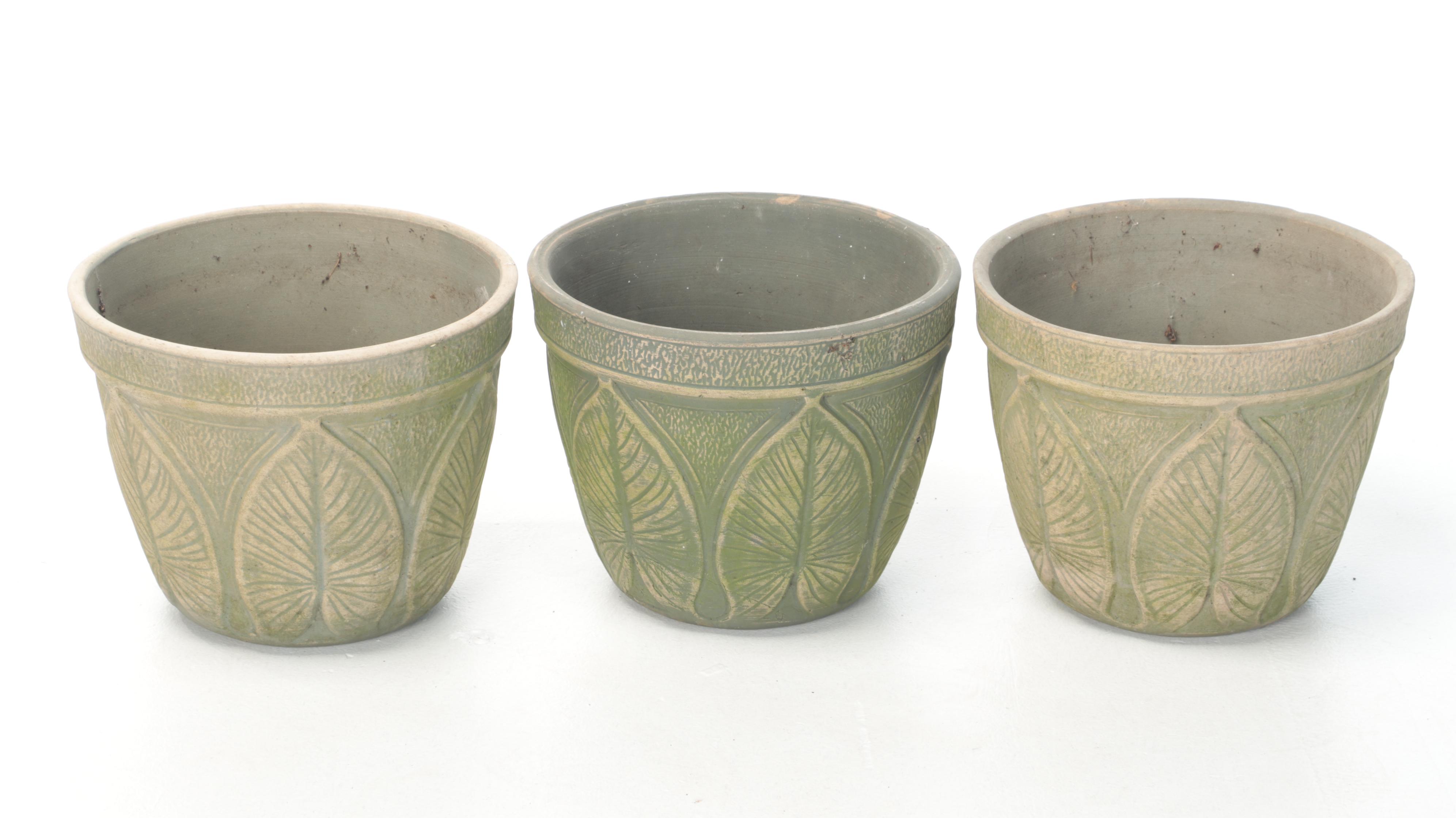Ceramic Planters with Leaf Motif