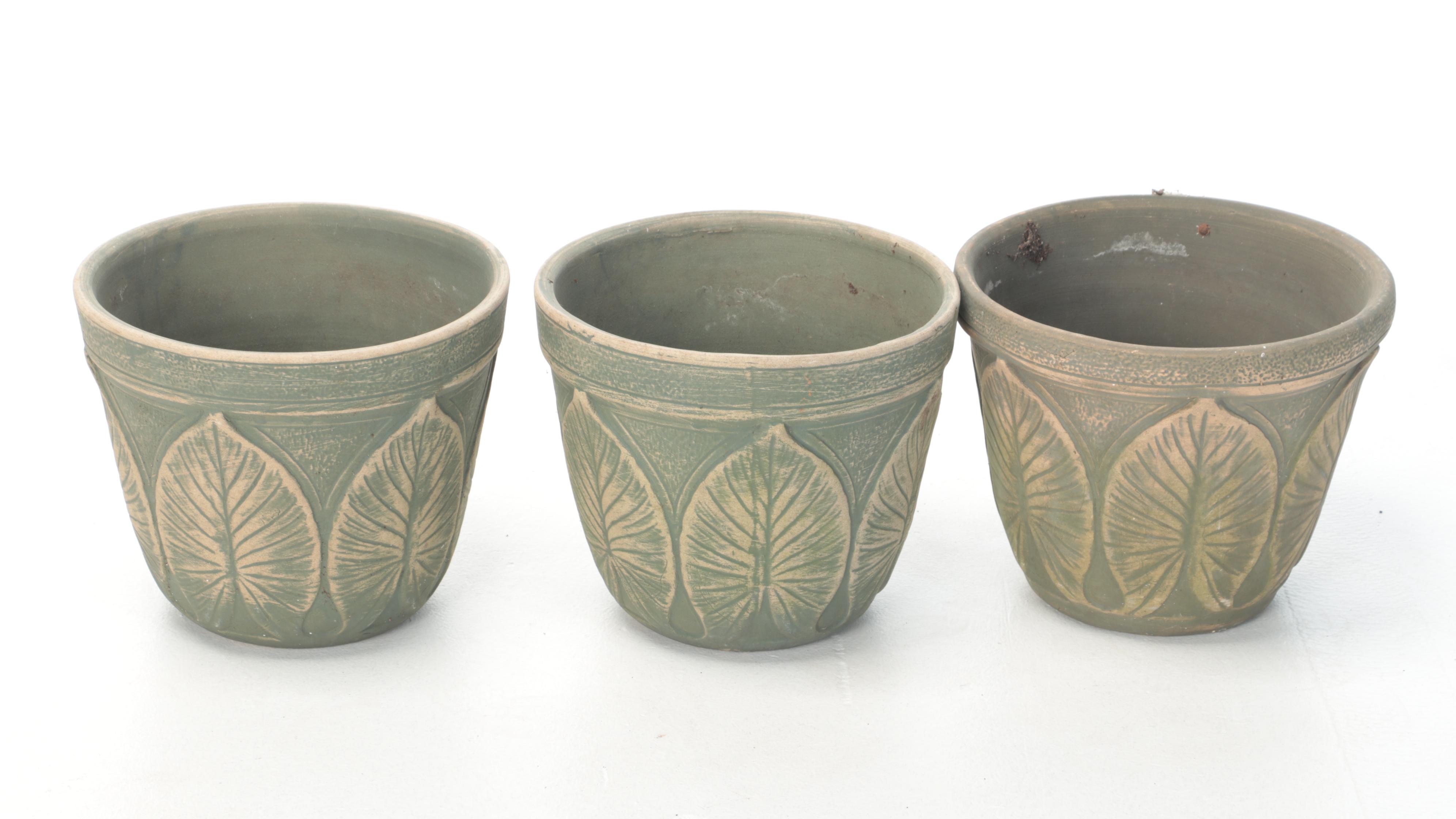 Ceramic Planters with Leaf Motif
