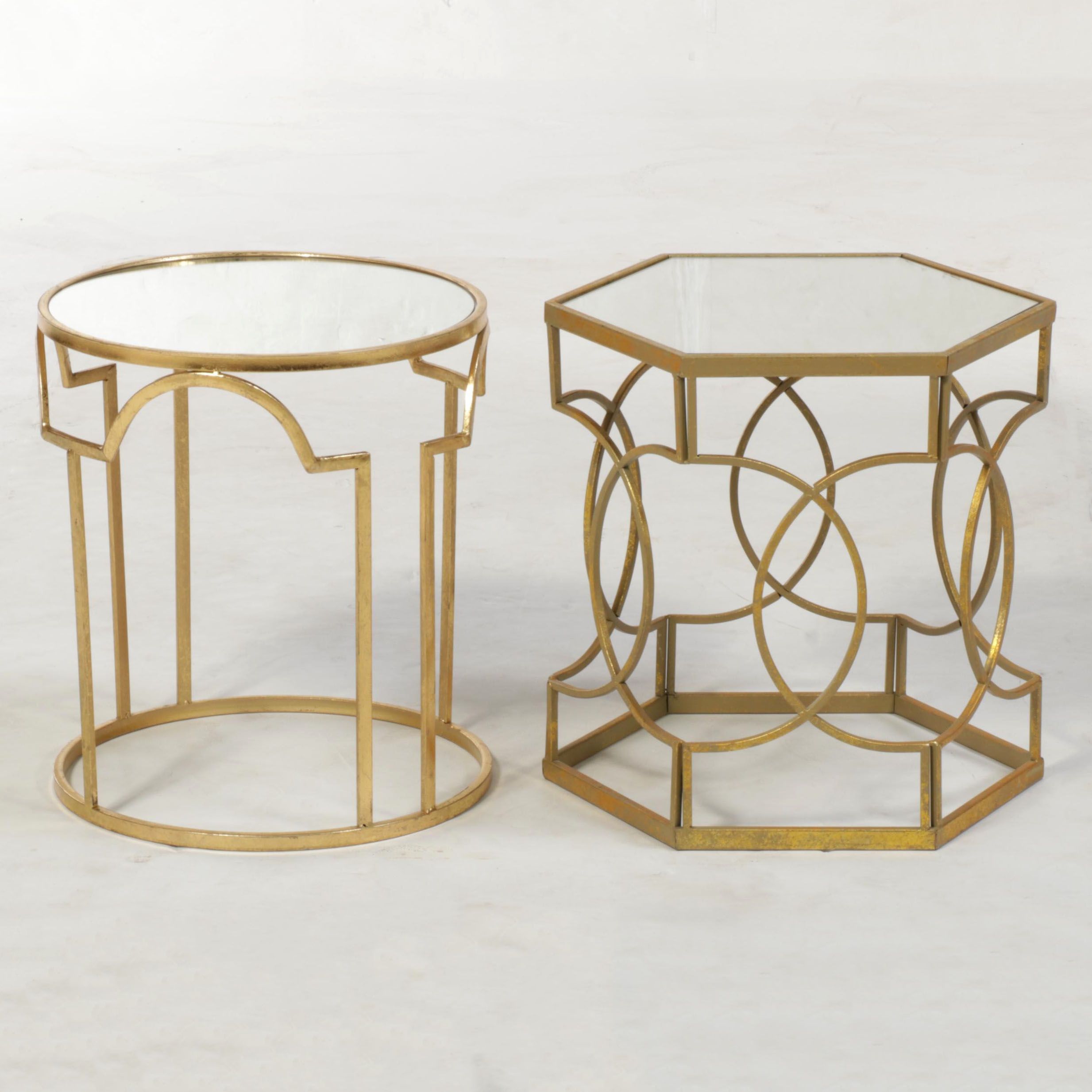 Two Gilt Metal and Mirrored Glass Side Tables, Incl. Three Hands Corp.