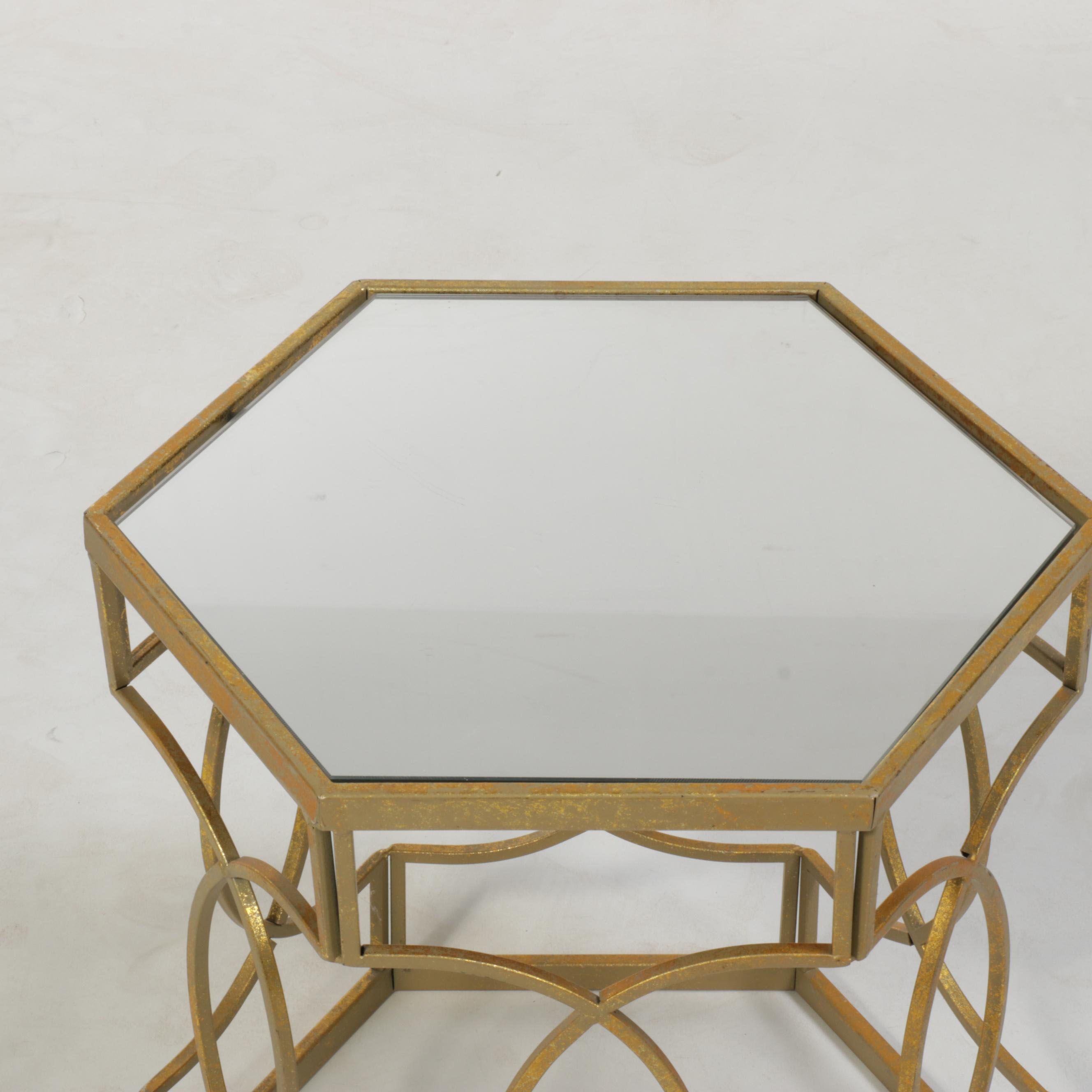 Two Gilt Metal and Mirrored Glass Side Tables, Incl. Three Hands Corp.