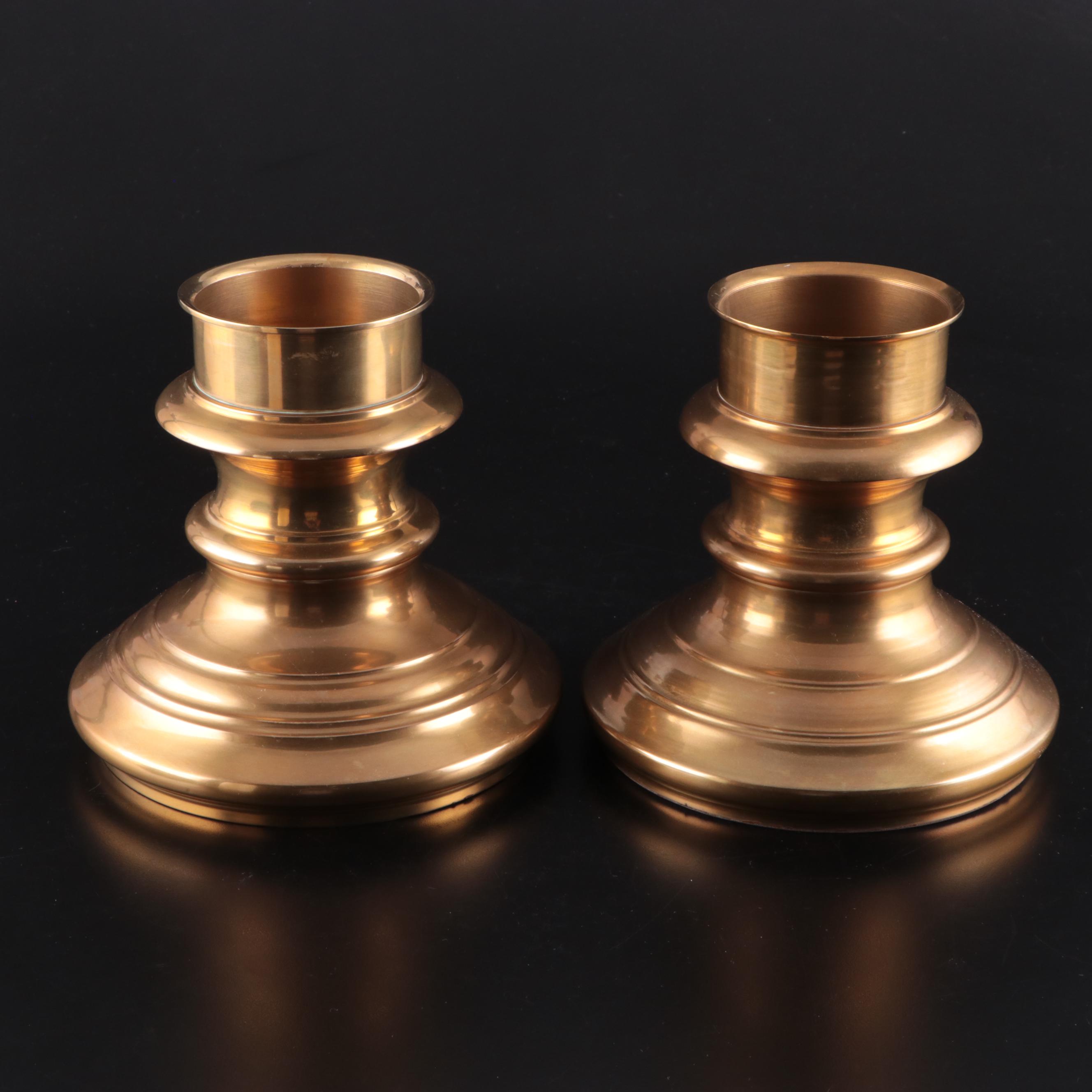 Brass and Glass Pillar Candle Hurricanes with Electric Candles