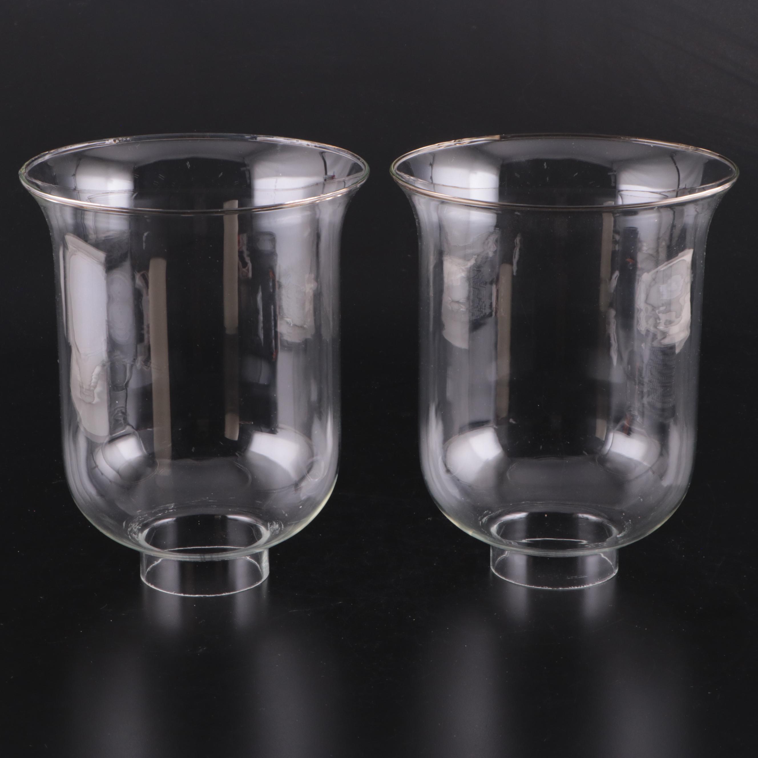 Brass and Glass Pillar Candle Hurricanes with Electric Candles