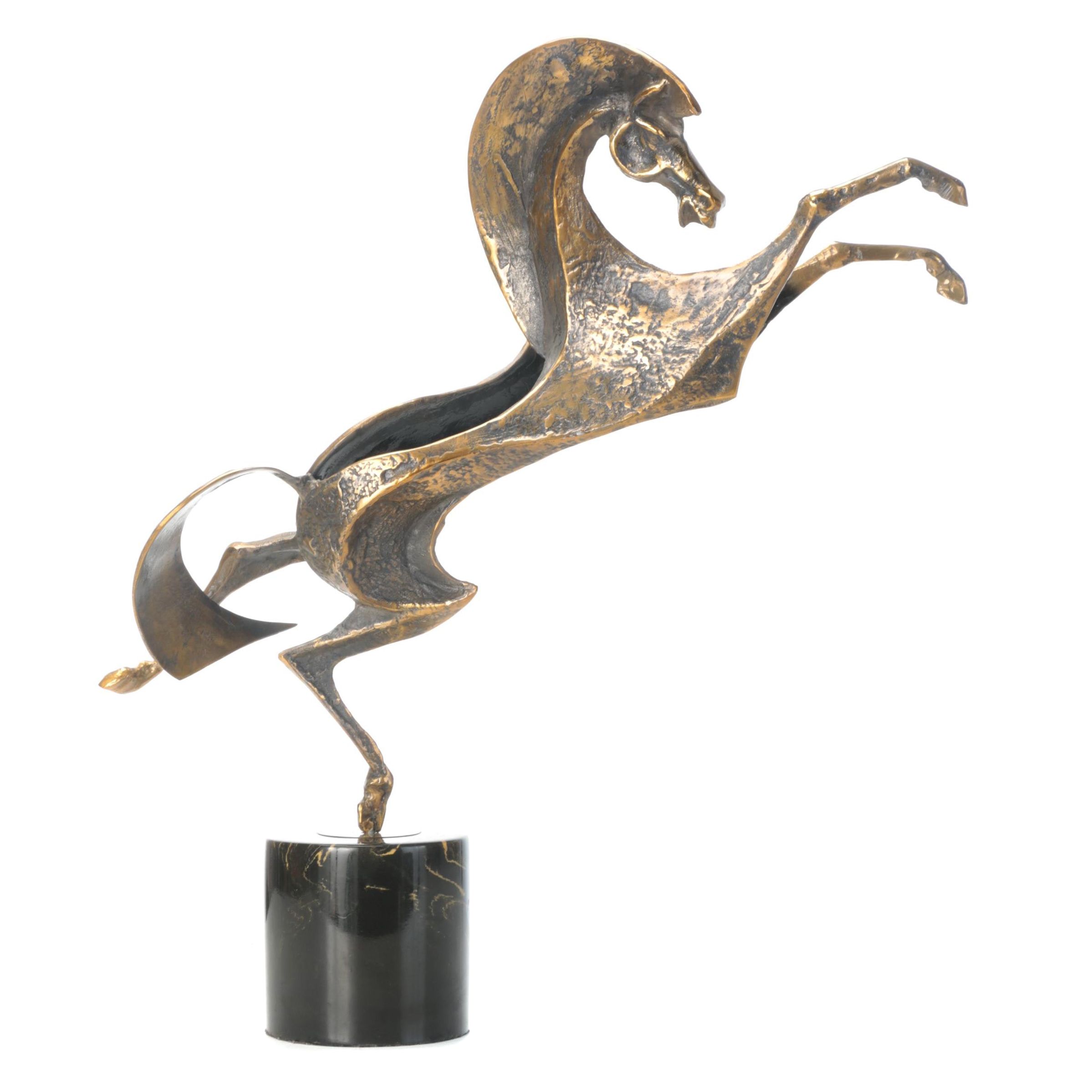 Brass-Finish Metal Sculpture of a Horse