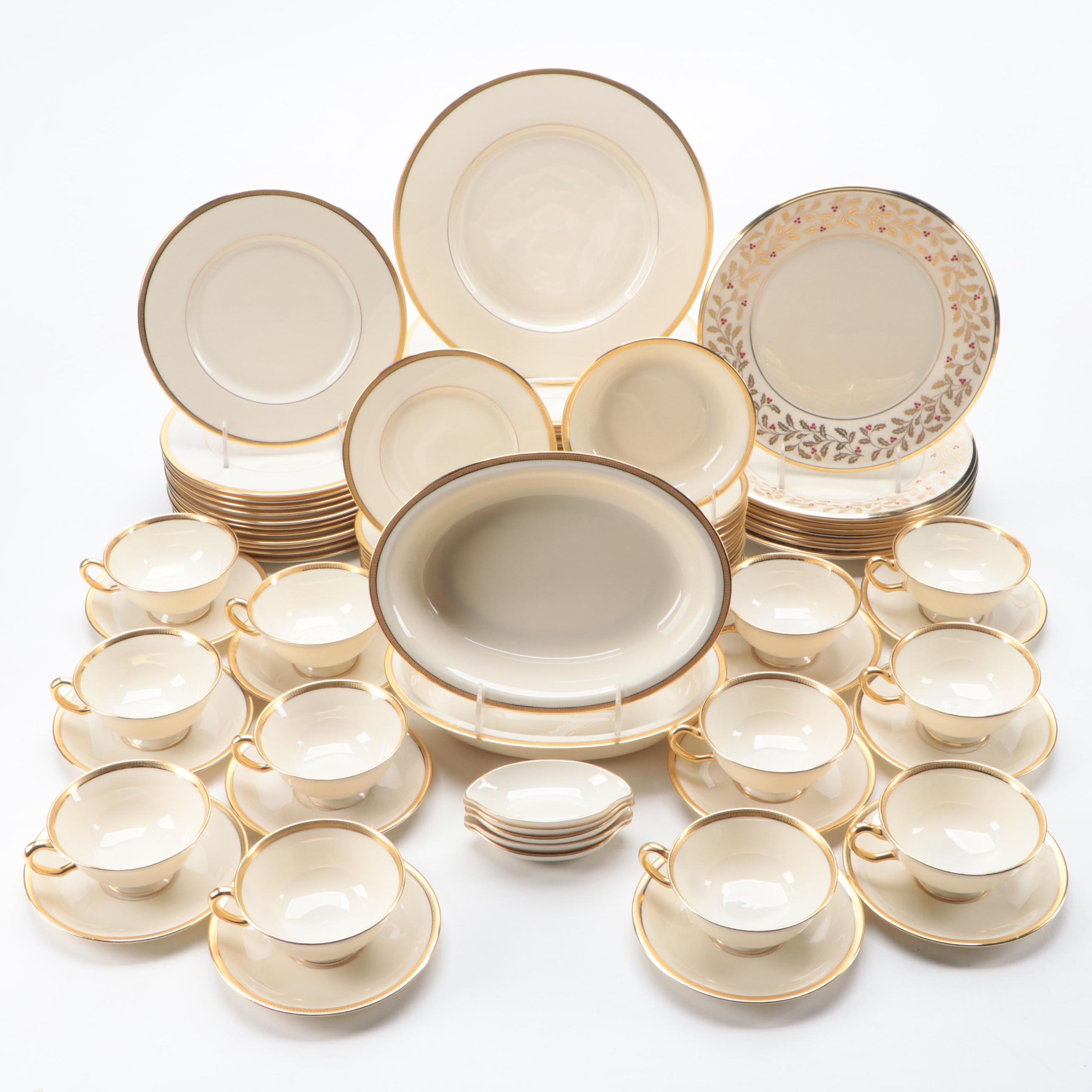 Lenox  Bone China "Tuxedo" Dinnerware with "Eternal Christmas" Accent Plates