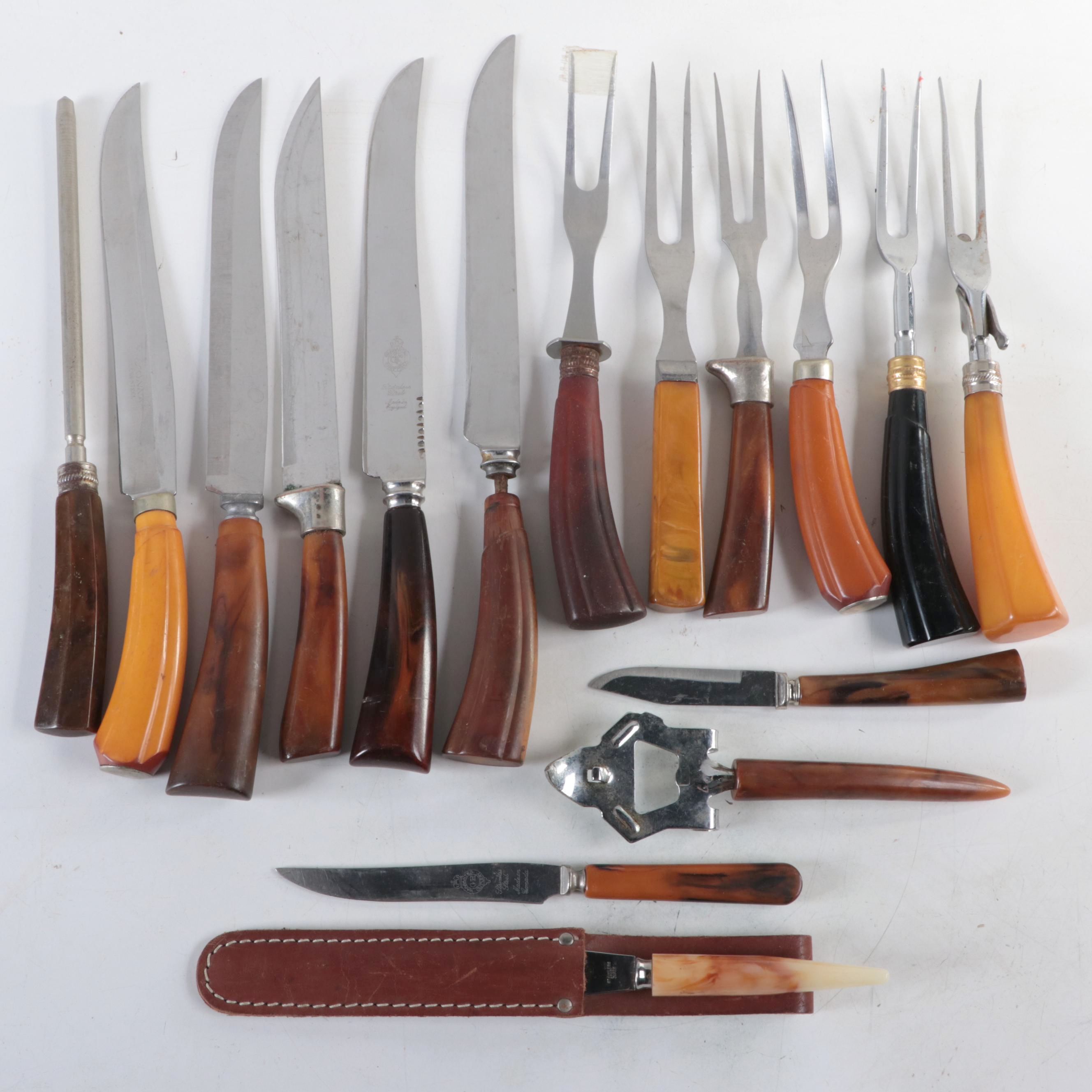 Bakelite Handled Carving Sets and Other Utensils, Early to Mid-20th Century