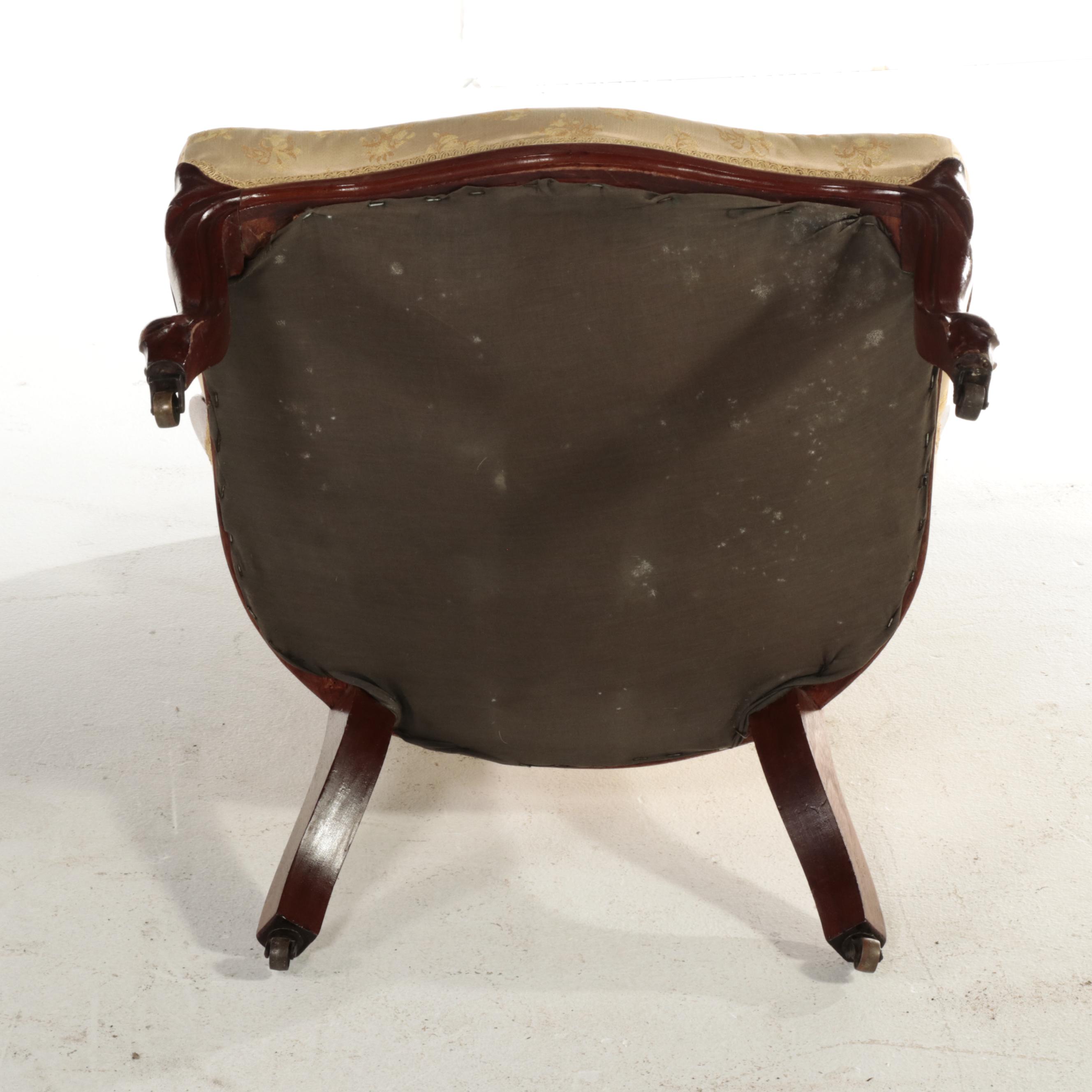 Victorian Rococo Revival Walnut and Upholstered Parlor Side Chair