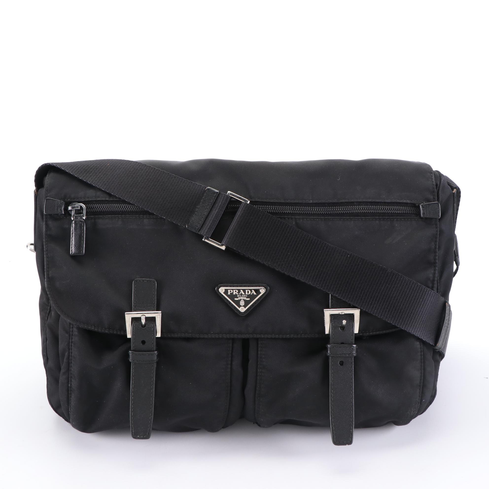 Prada Tessuto Nylon Saddle Bag with Saffiano Leather Trim