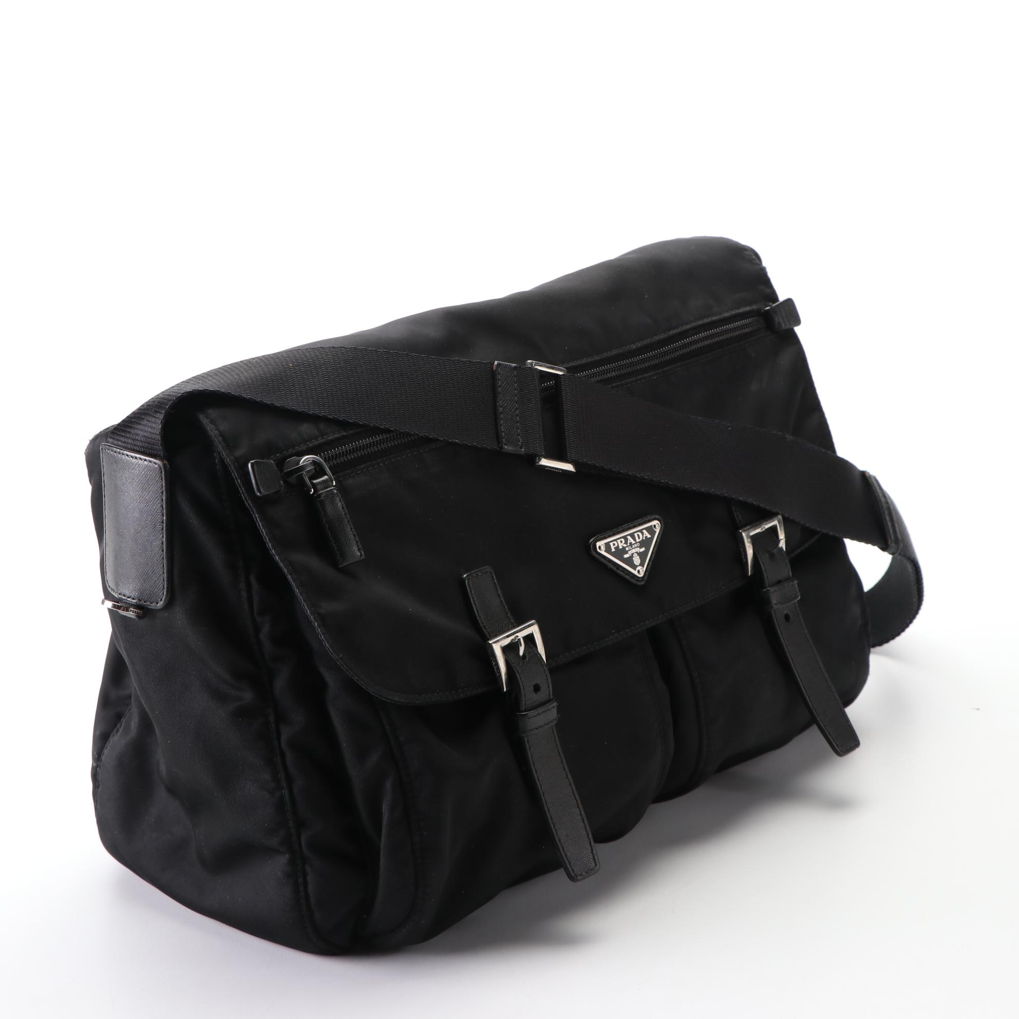 Prada Tessuto Nylon Saddle Bag with Saffiano Leather Trim