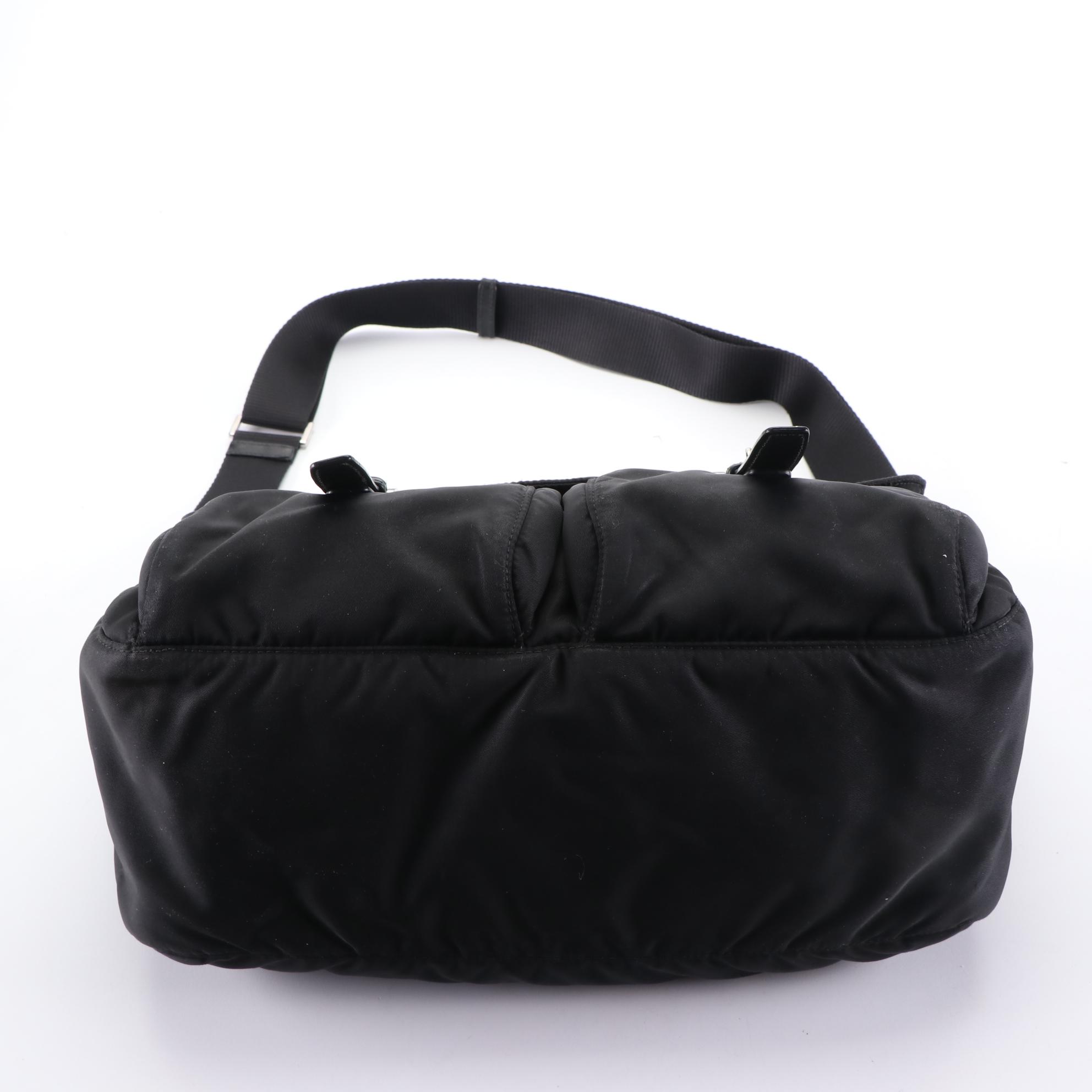 Prada Tessuto Nylon Saddle Bag with Saffiano Leather Trim