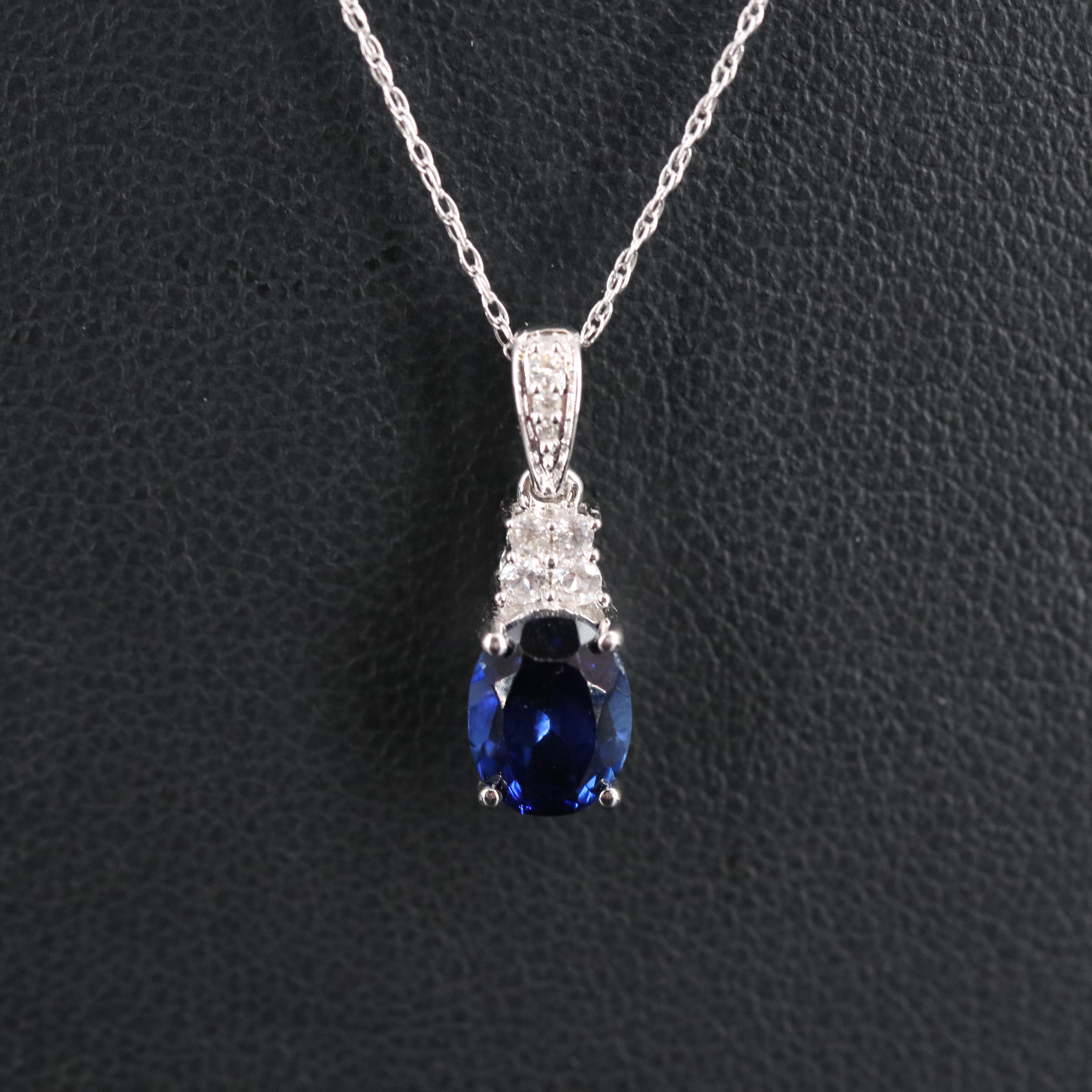 10K Blue Sapphire and White Sapphire Necklace