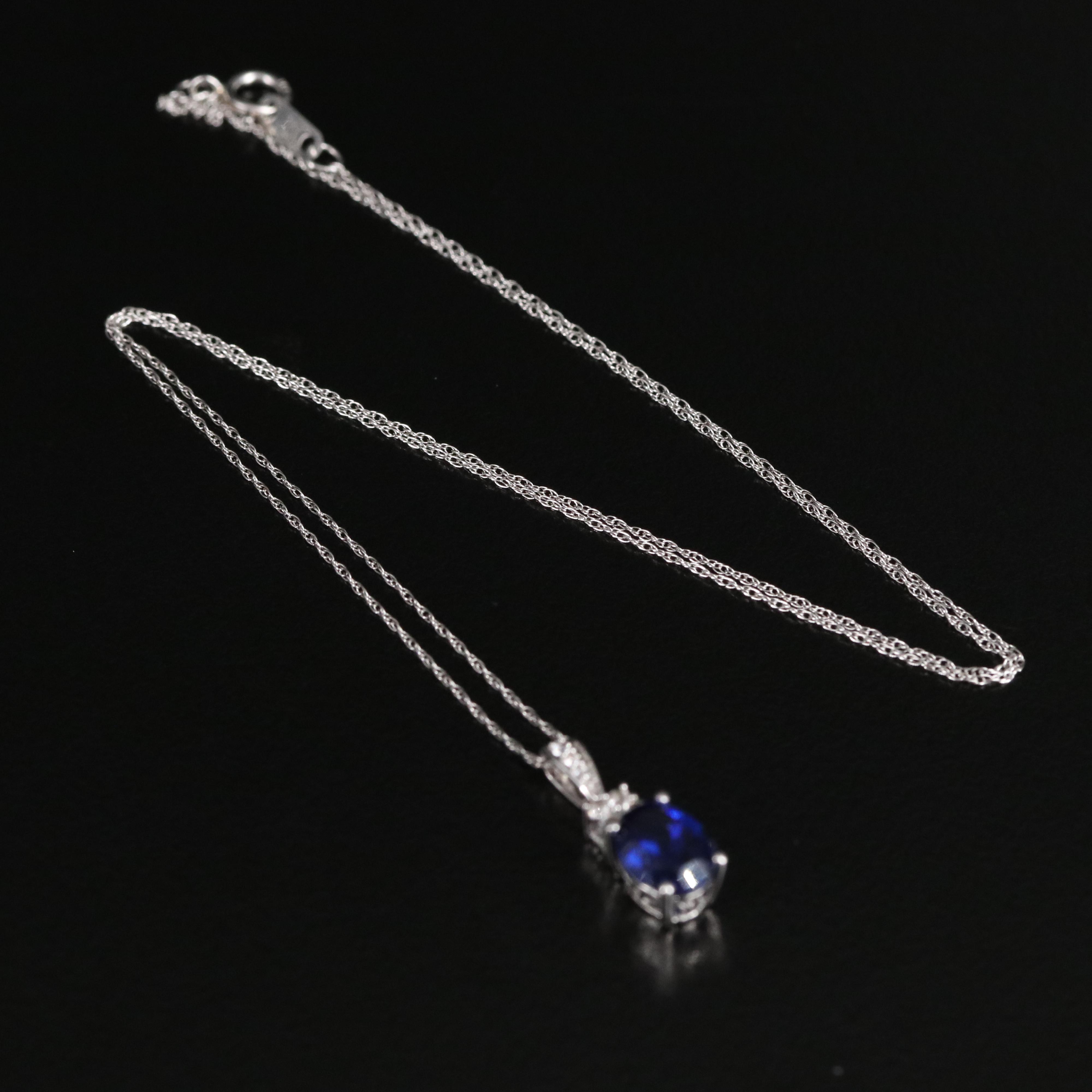 10K Blue Sapphire and White Sapphire Necklace