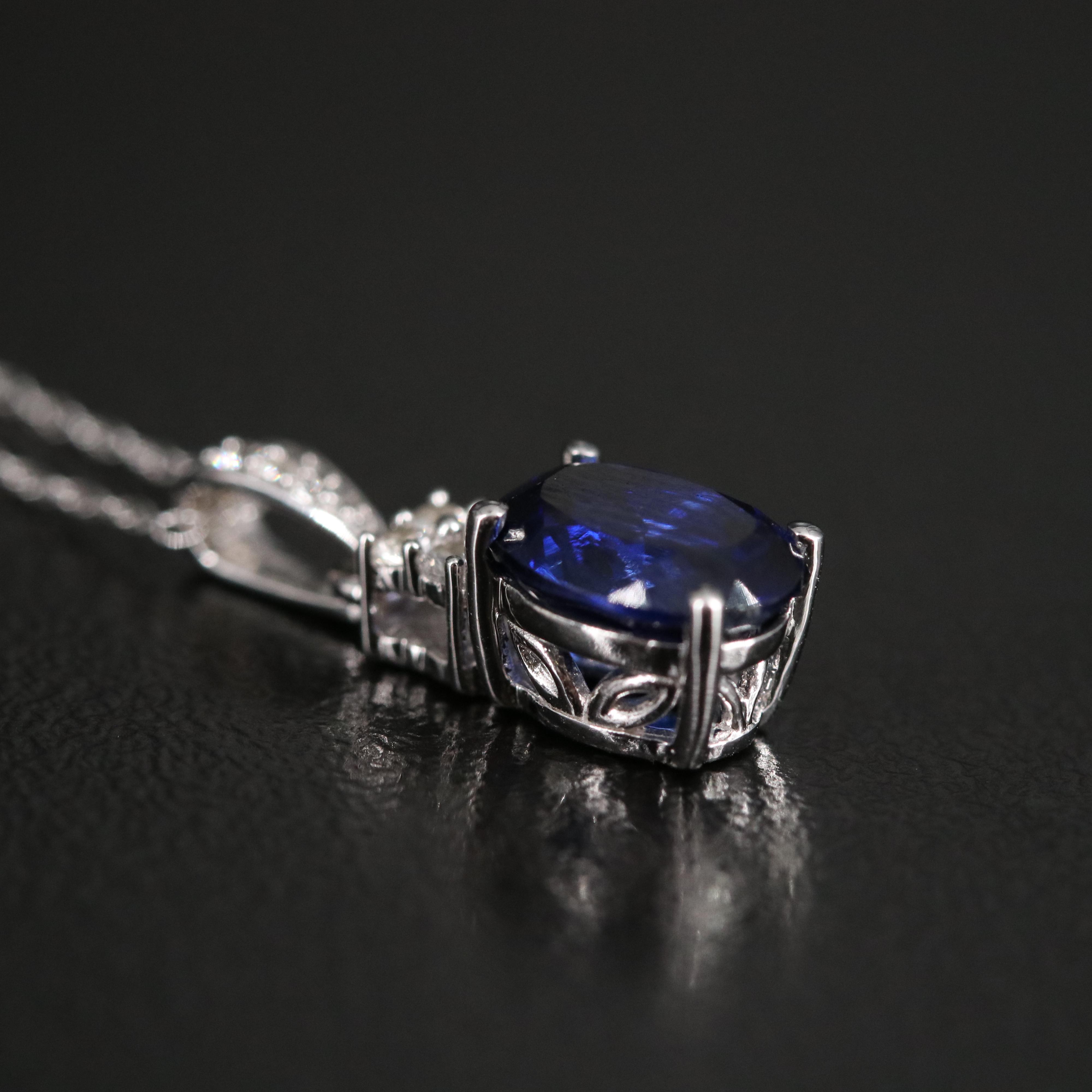 10K Blue Sapphire and White Sapphire Necklace