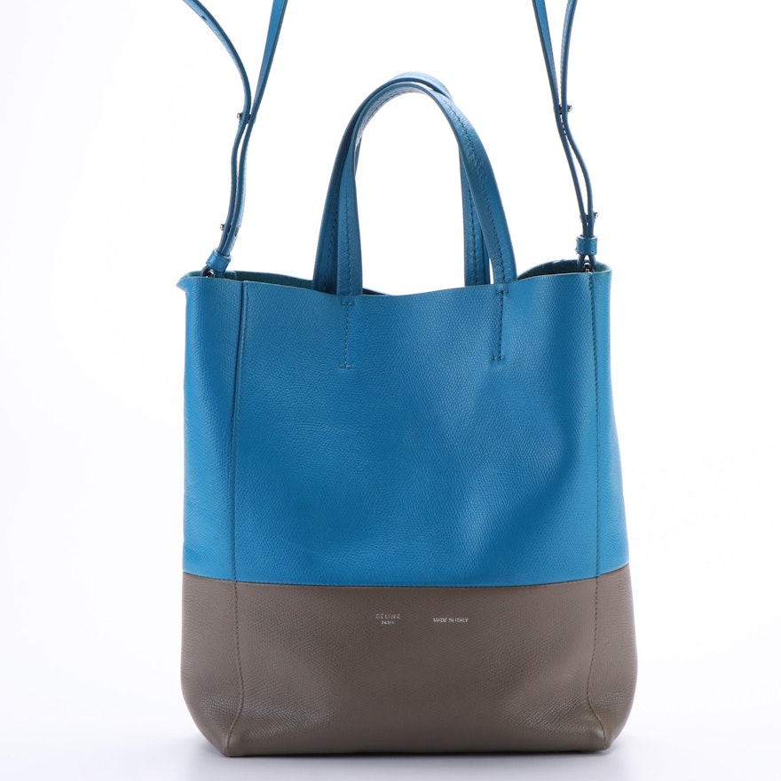 Celine Vertical Cabas Small 2Way Tote Bag Gray Blue Bicolor