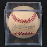 Joe DiMaggio Signed Rawlings Official American League Baseball in Display