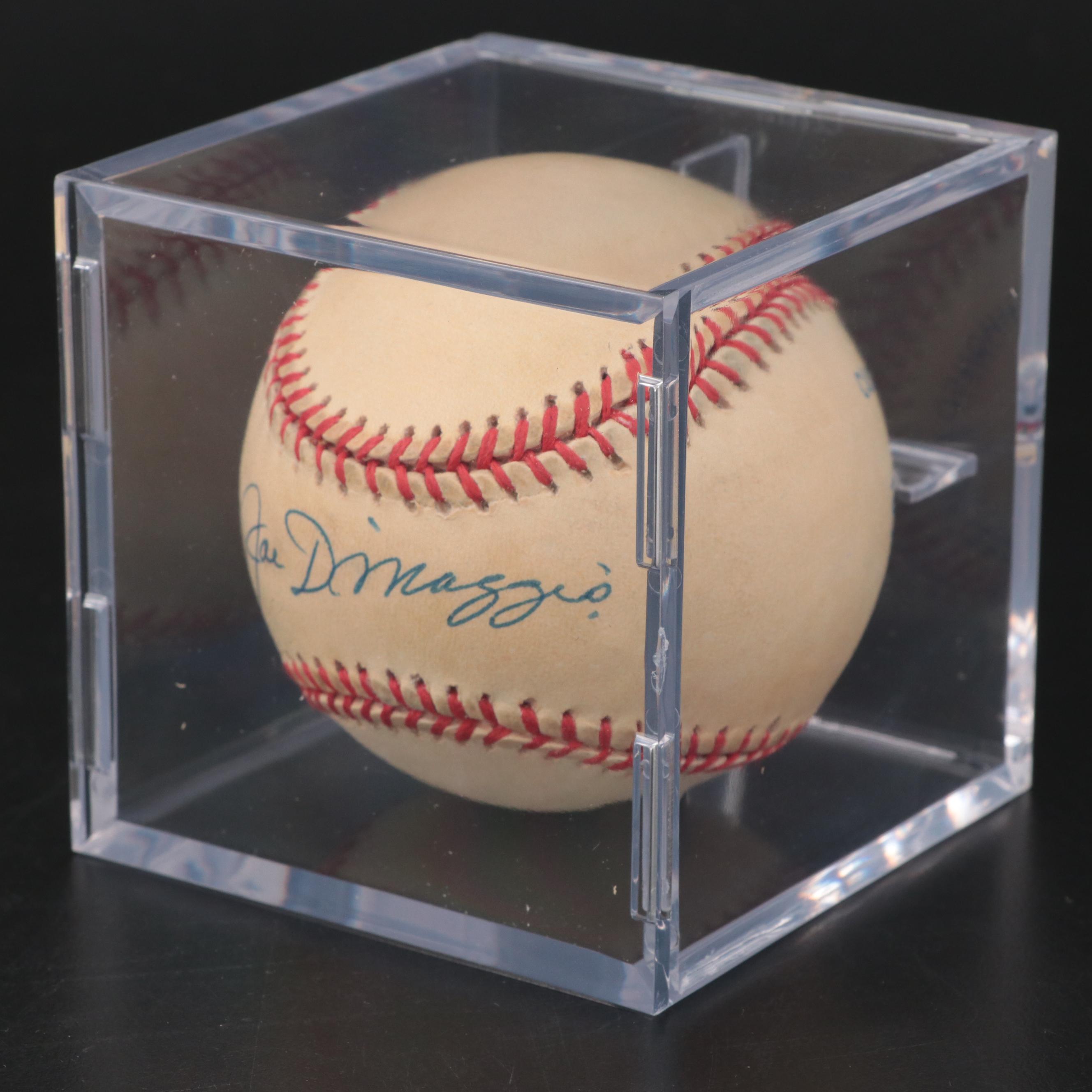 Joe DiMaggio Signed Rawlings Official American League Baseball in Display