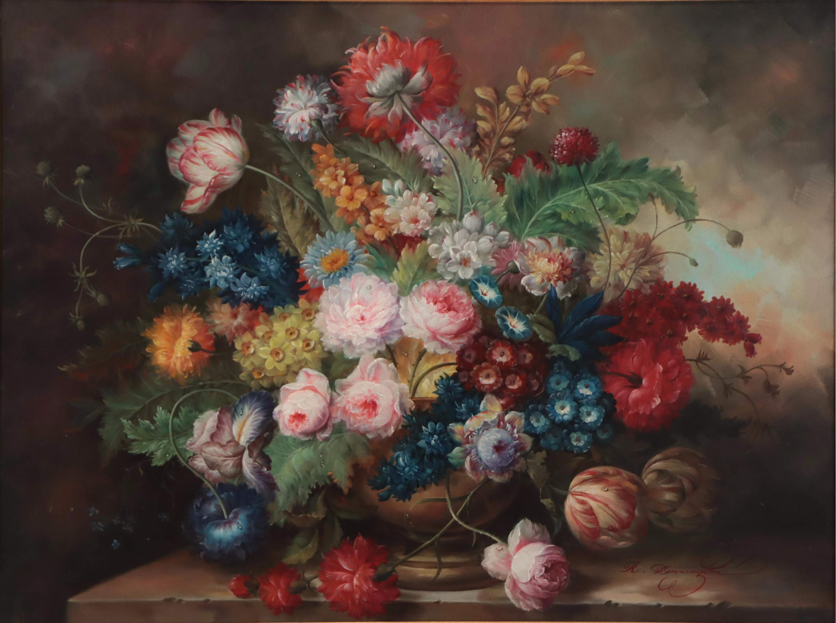 R. Bennington Floral Still Life Oil Painting, Circa 2000