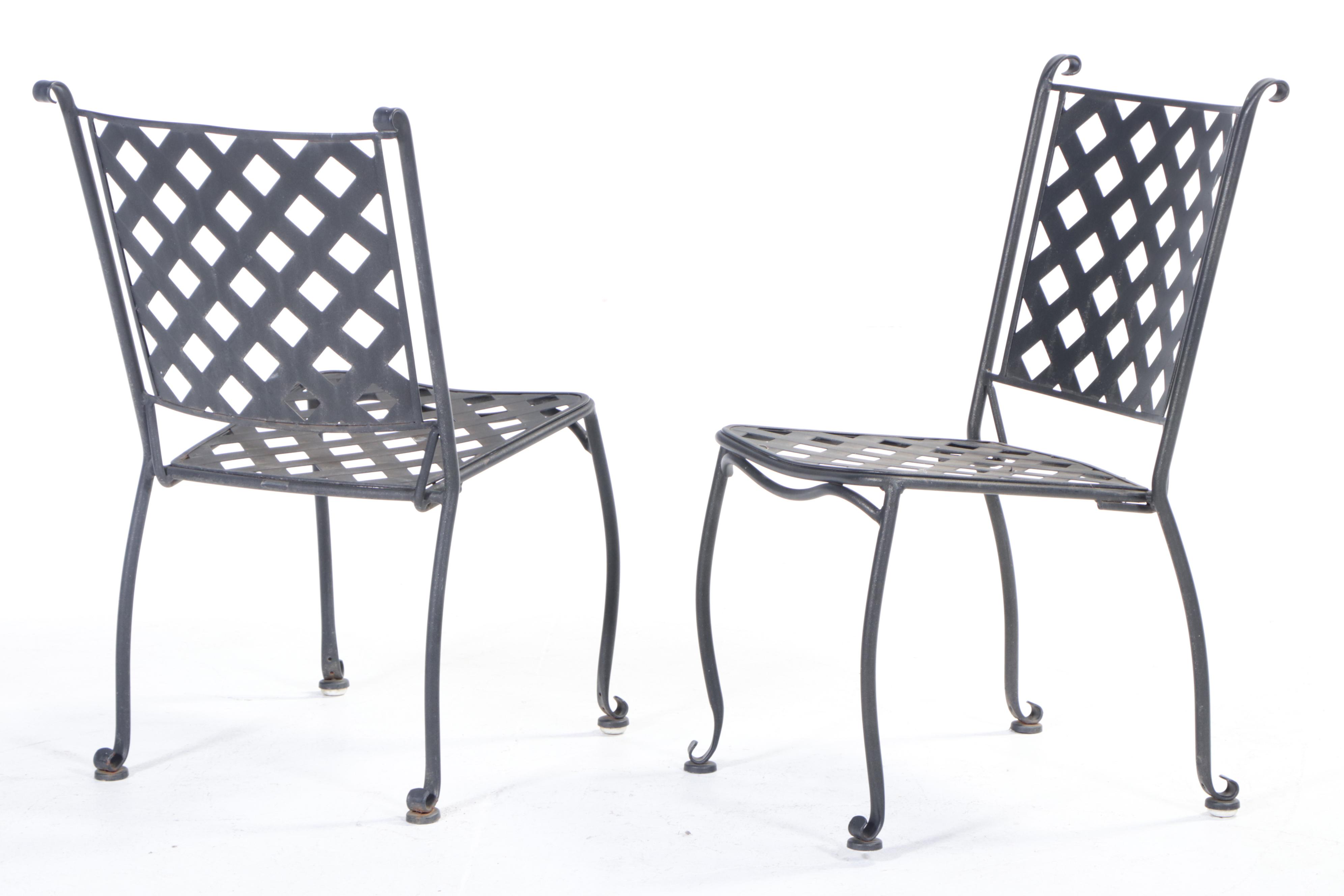 Wrought Iron and Metal Basket Weave Patio Chairs