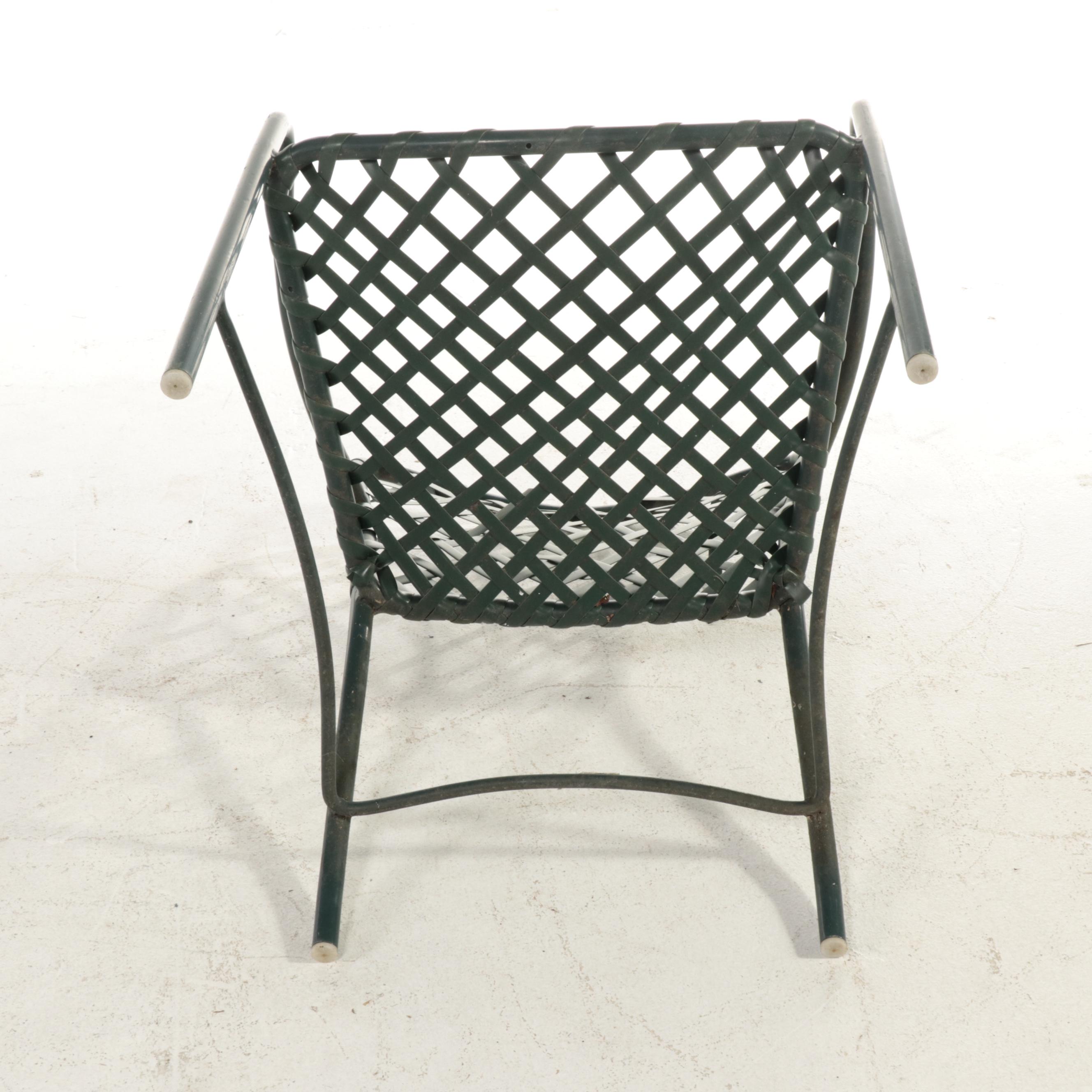 Four Brown Jordan Patio Chairs with Metal Dining Table and Umbrella EBTH