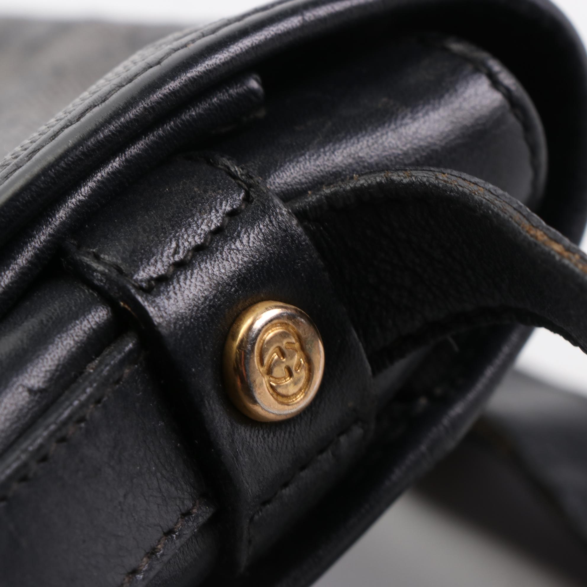 Gucci Flap Front Crossbody Bag in Black GG Coated Canvas and Leather