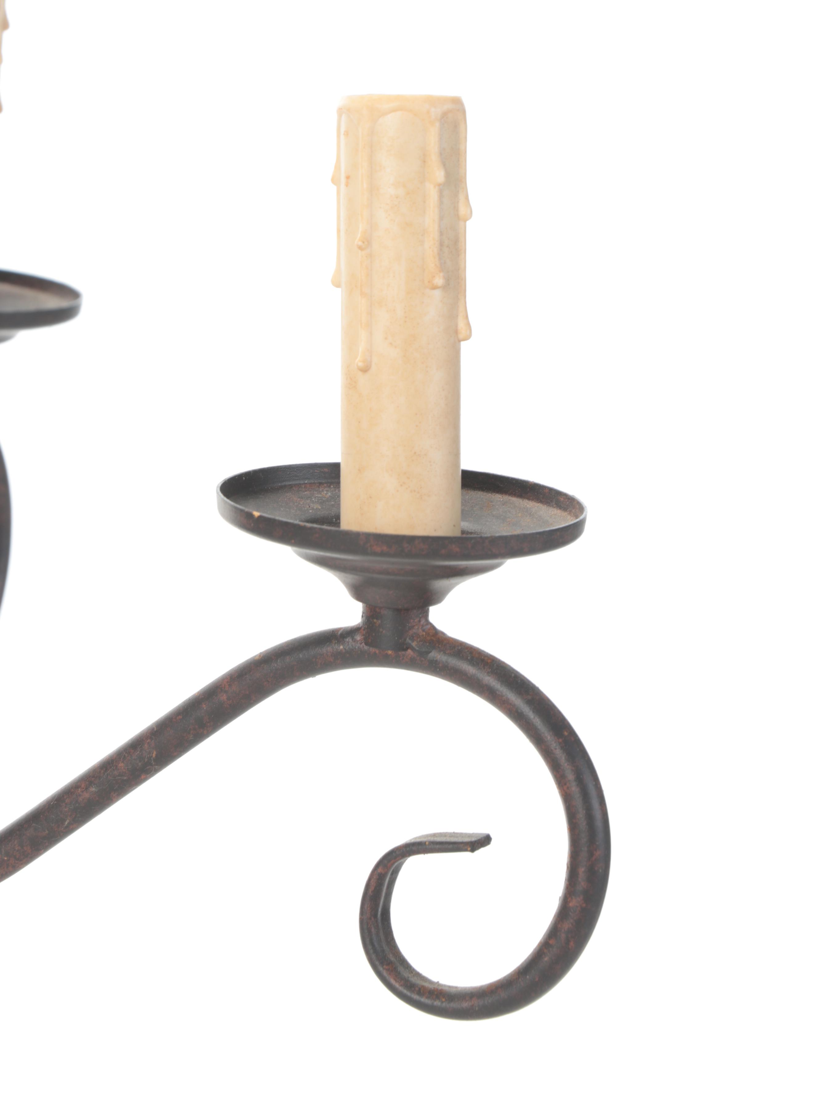 Wrought Iron Primitive Style Chandelier With Pleated Buffalo Plaid Shades