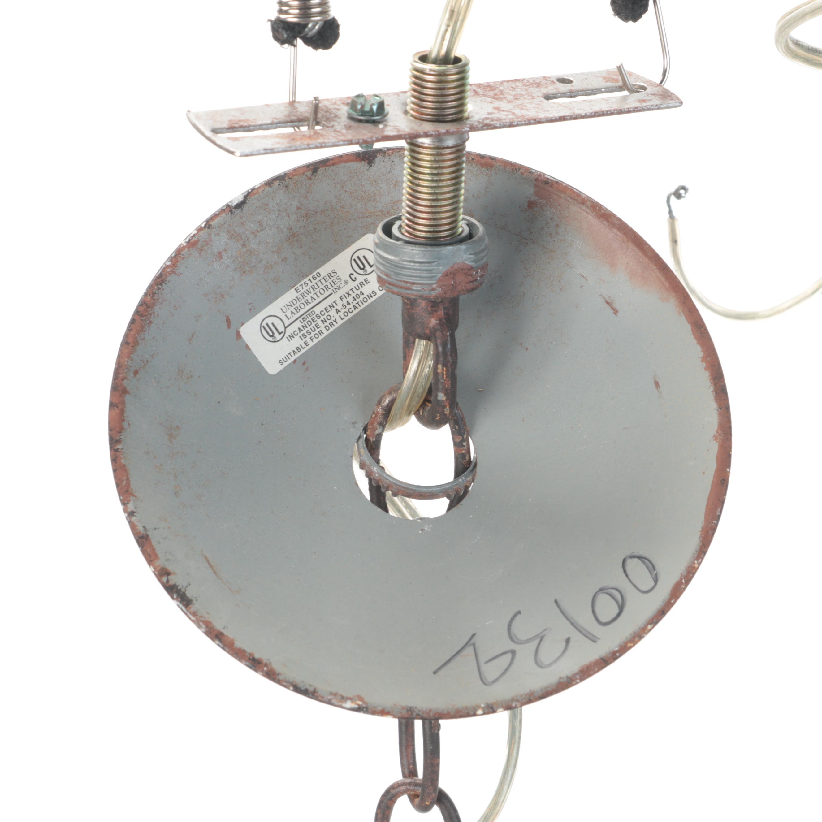 Wrought Iron Primitive Style Chandelier With Pleated Buffalo Plaid Shades