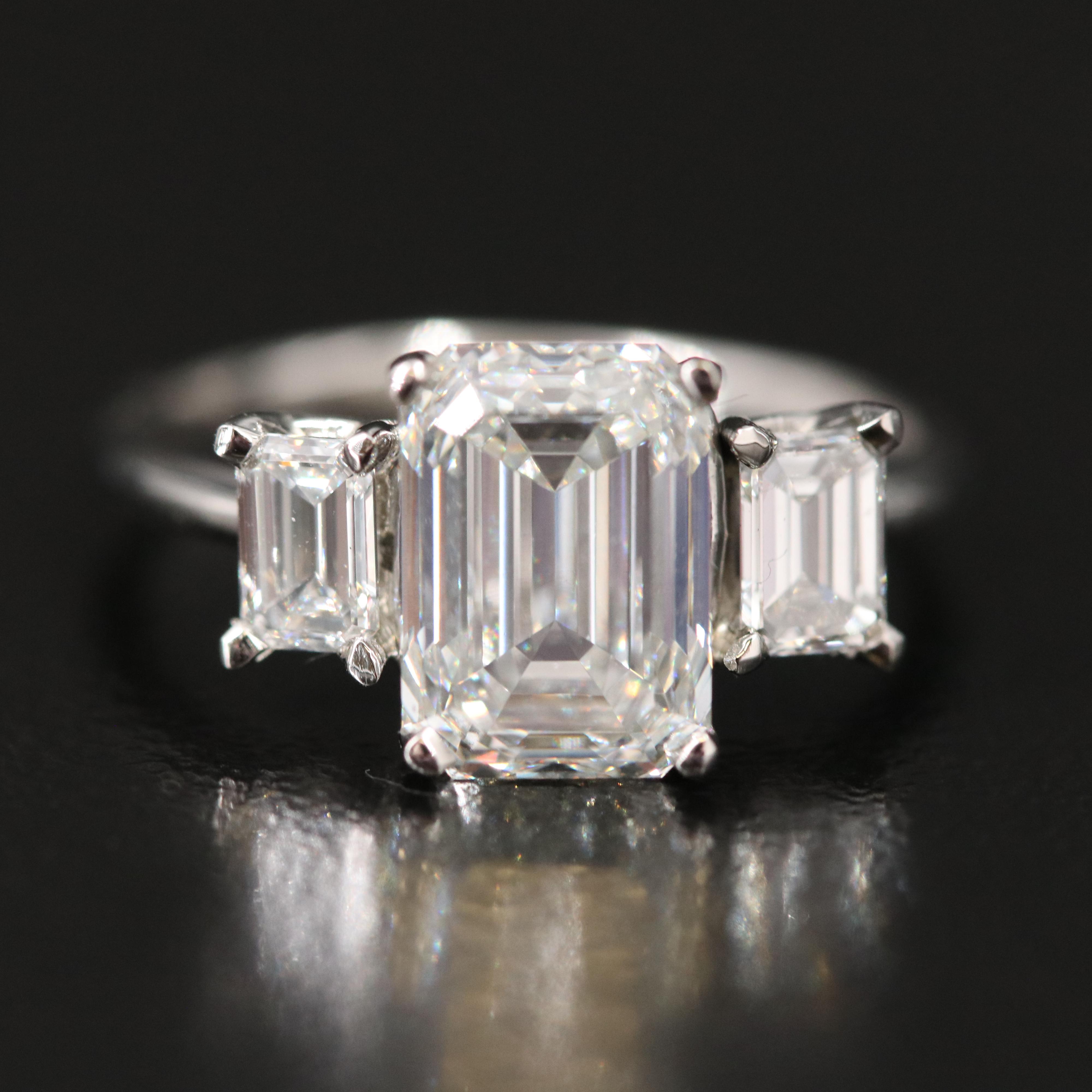 Platinum 3.67 CT Lab Grown Diamond Three Stone Ring with IGI Reports