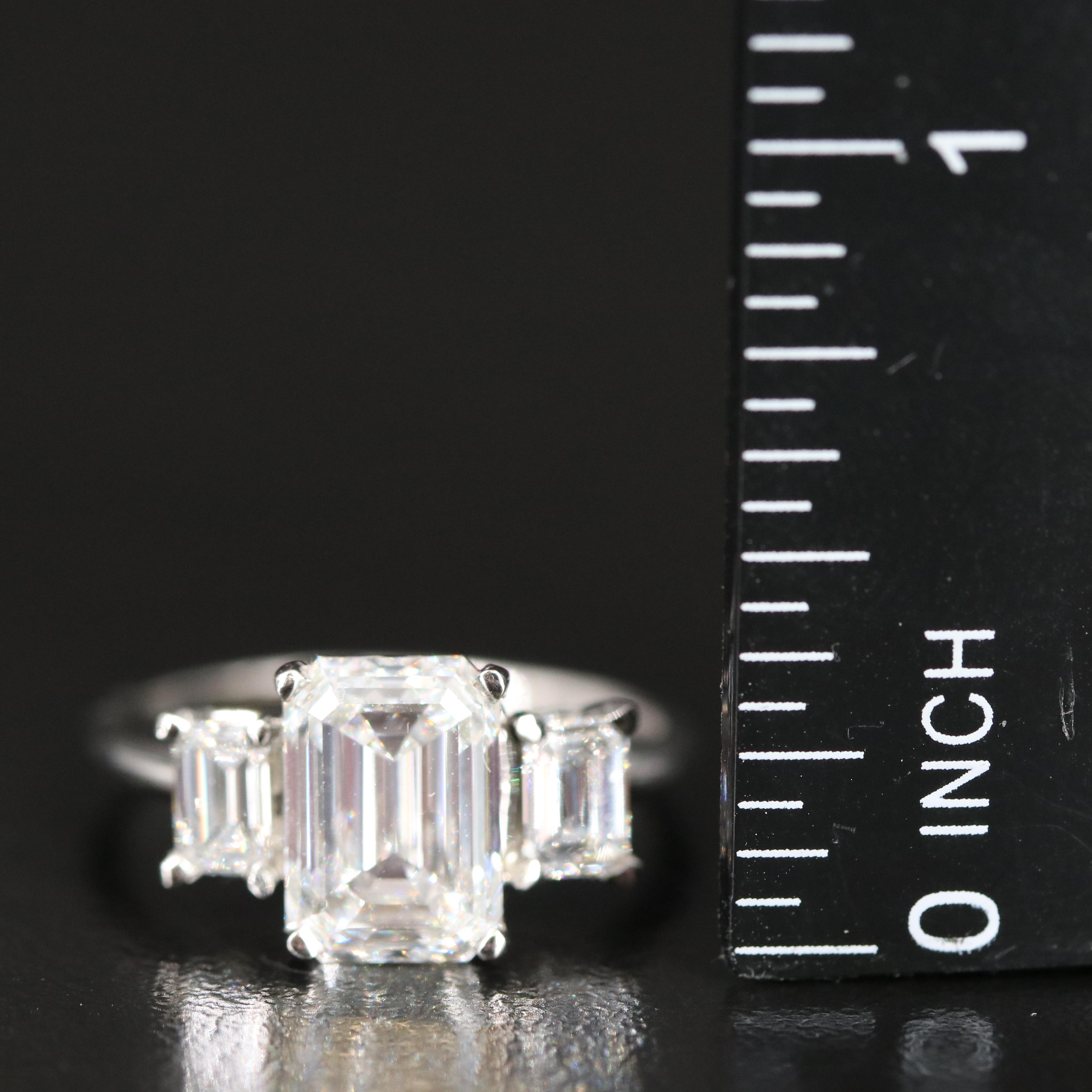Platinum 3.67 CT Lab Grown Diamond Three Stone Ring with IGI Reports