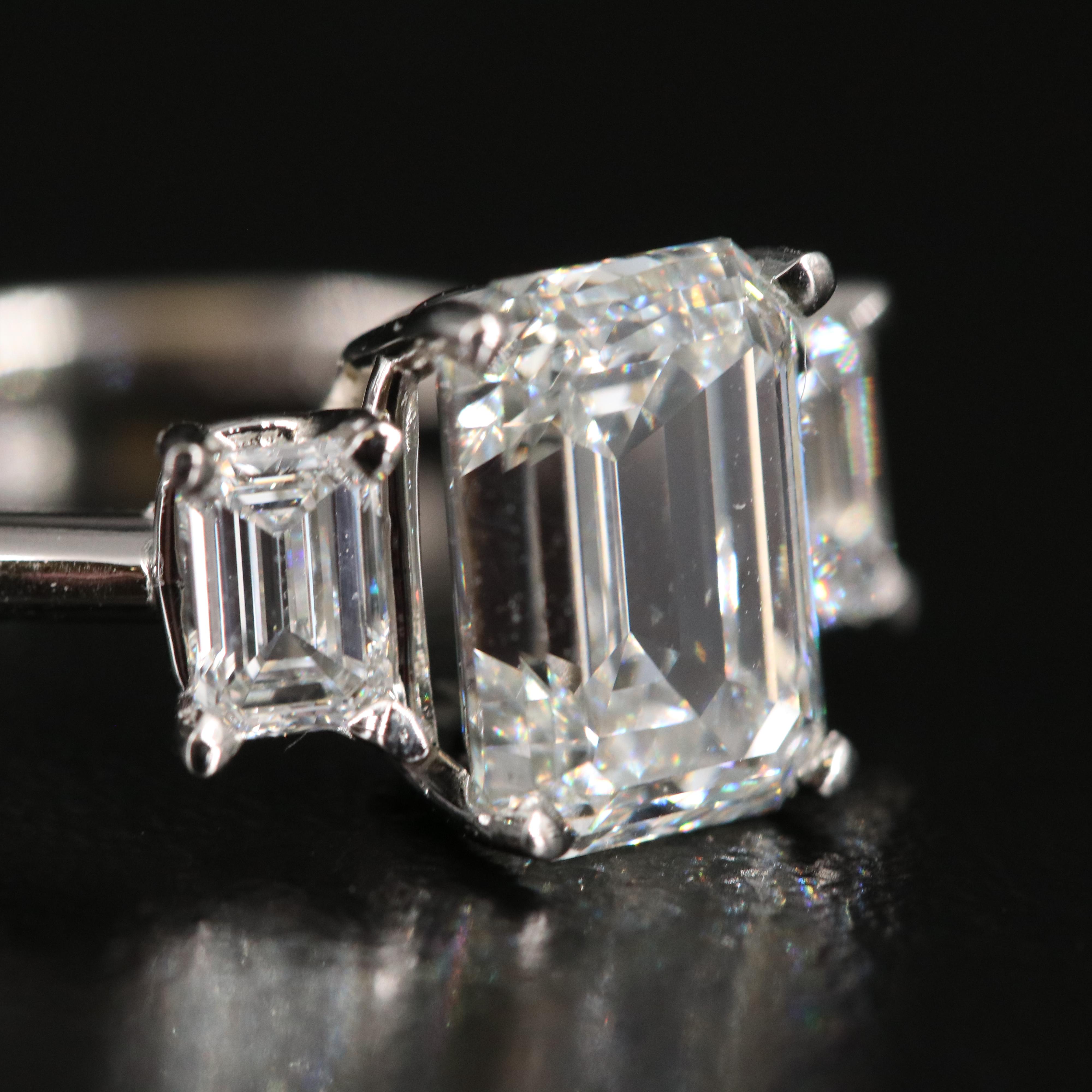 Platinum 3.67 CT Lab Grown Diamond Three Stone Ring with IGI Reports