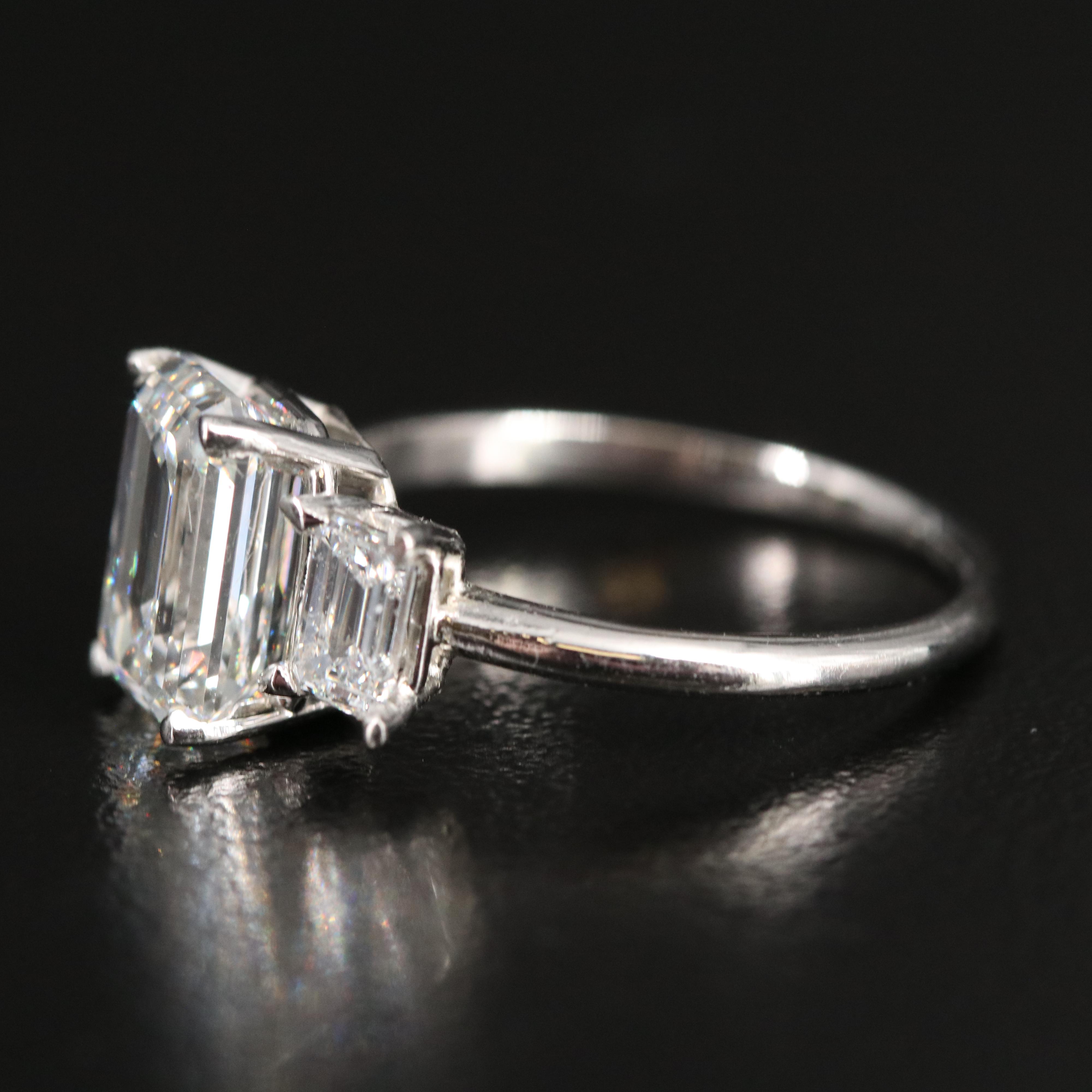 Platinum 3.67 CT Lab Grown Diamond Three Stone Ring with IGI Reports