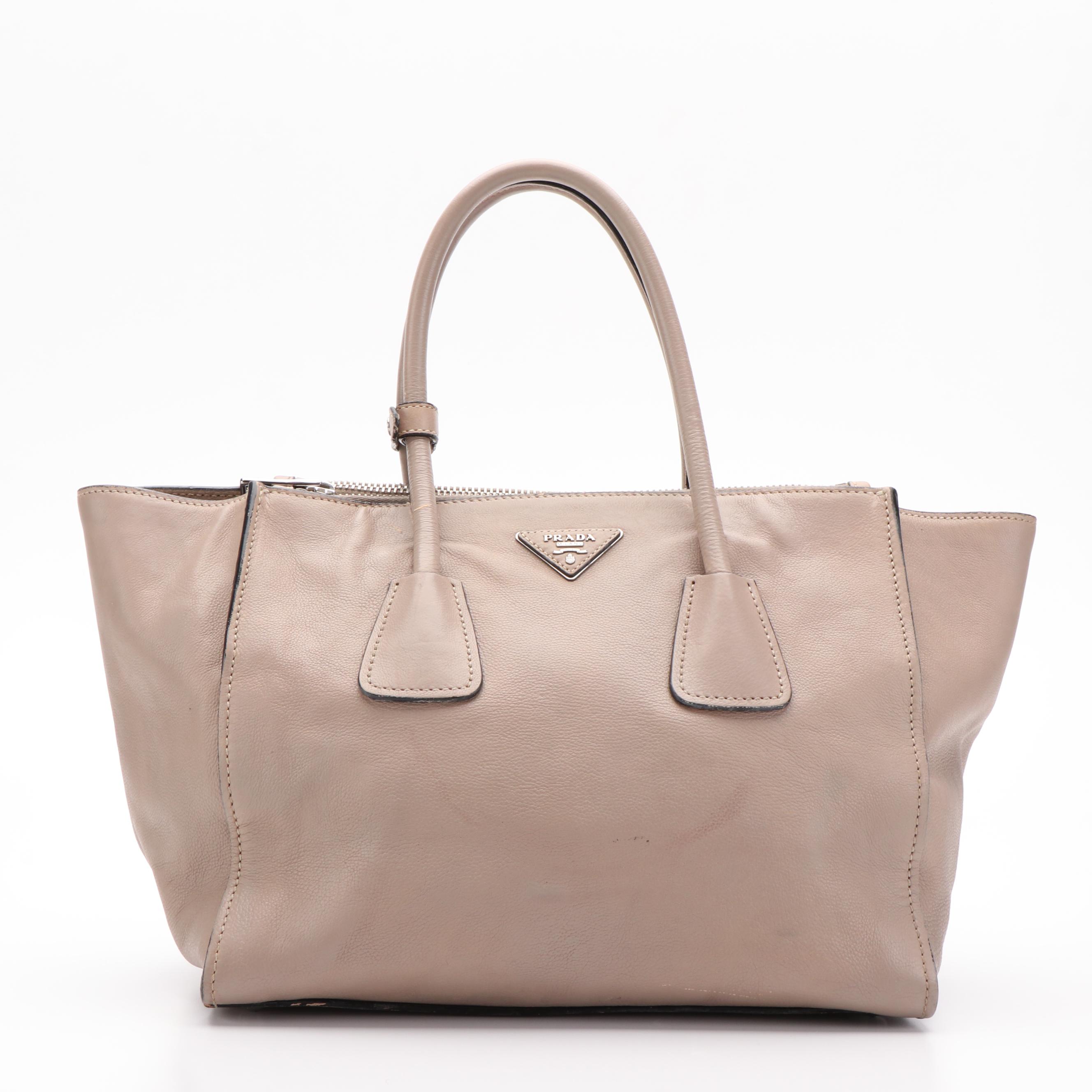 Prada Twin Pocket Tote Bag in Argilla Glace Calfskin