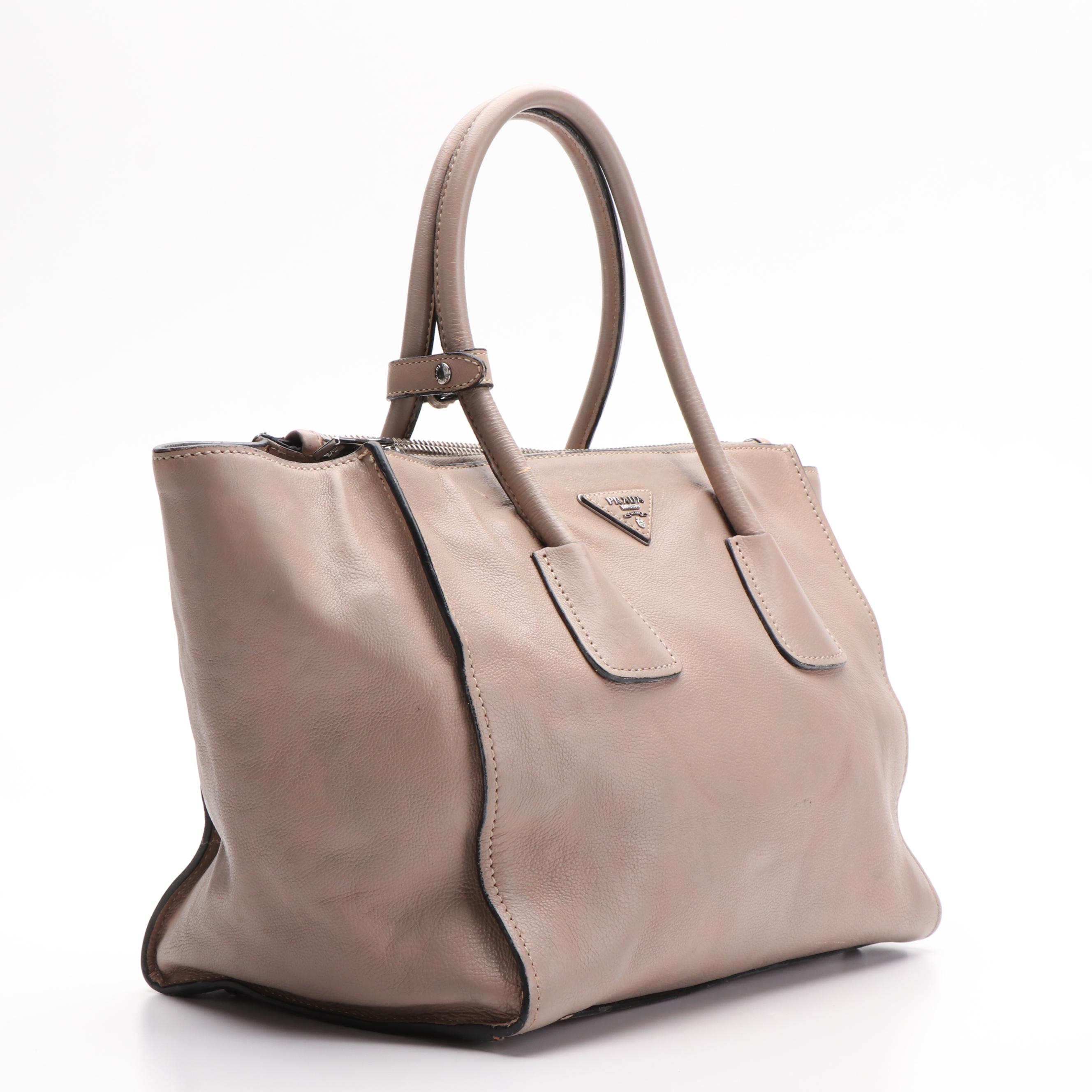 Prada Twin Pocket Tote Bag in Argilla Glace Calfskin