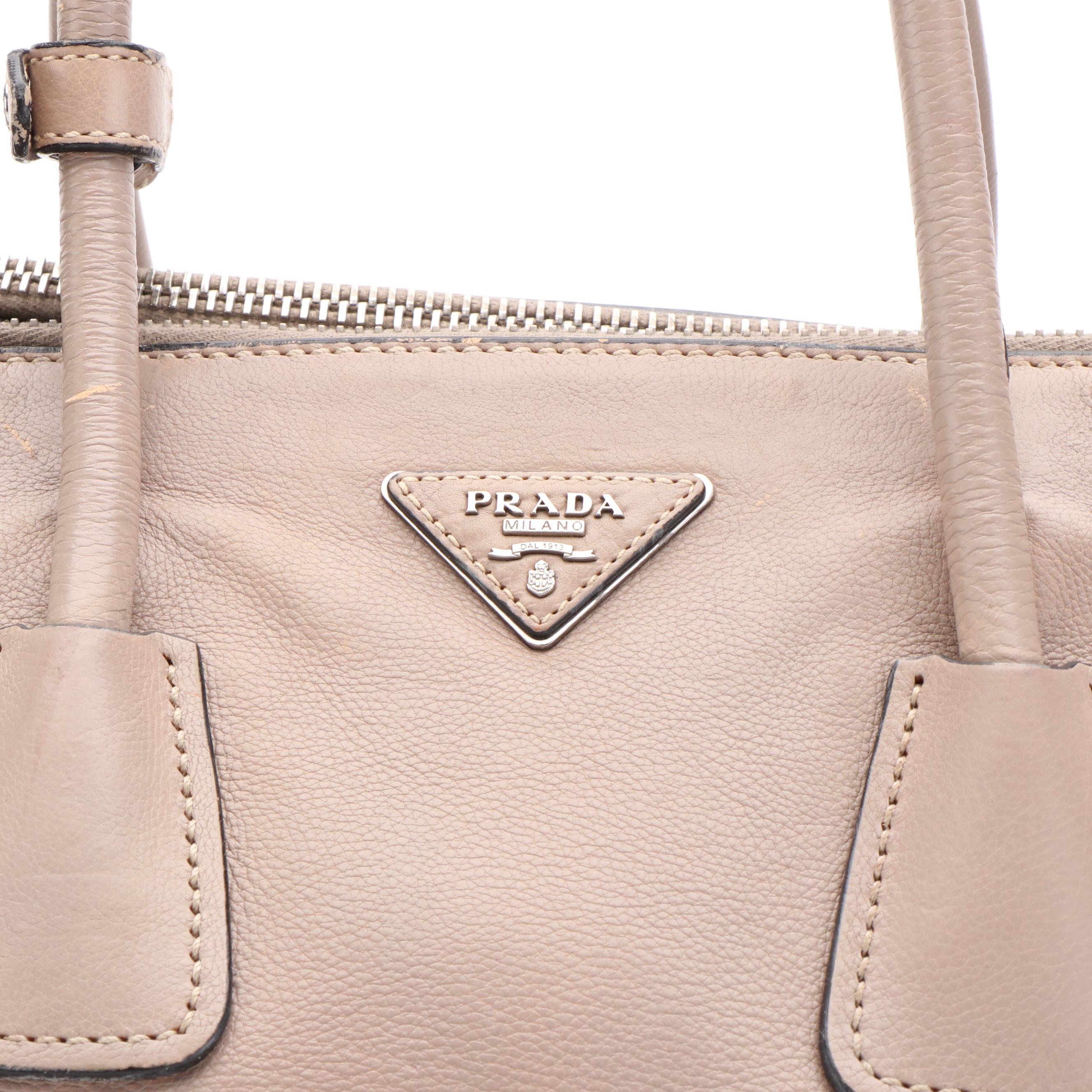Prada Twin Pocket Tote Bag in Argilla Glace Calfskin