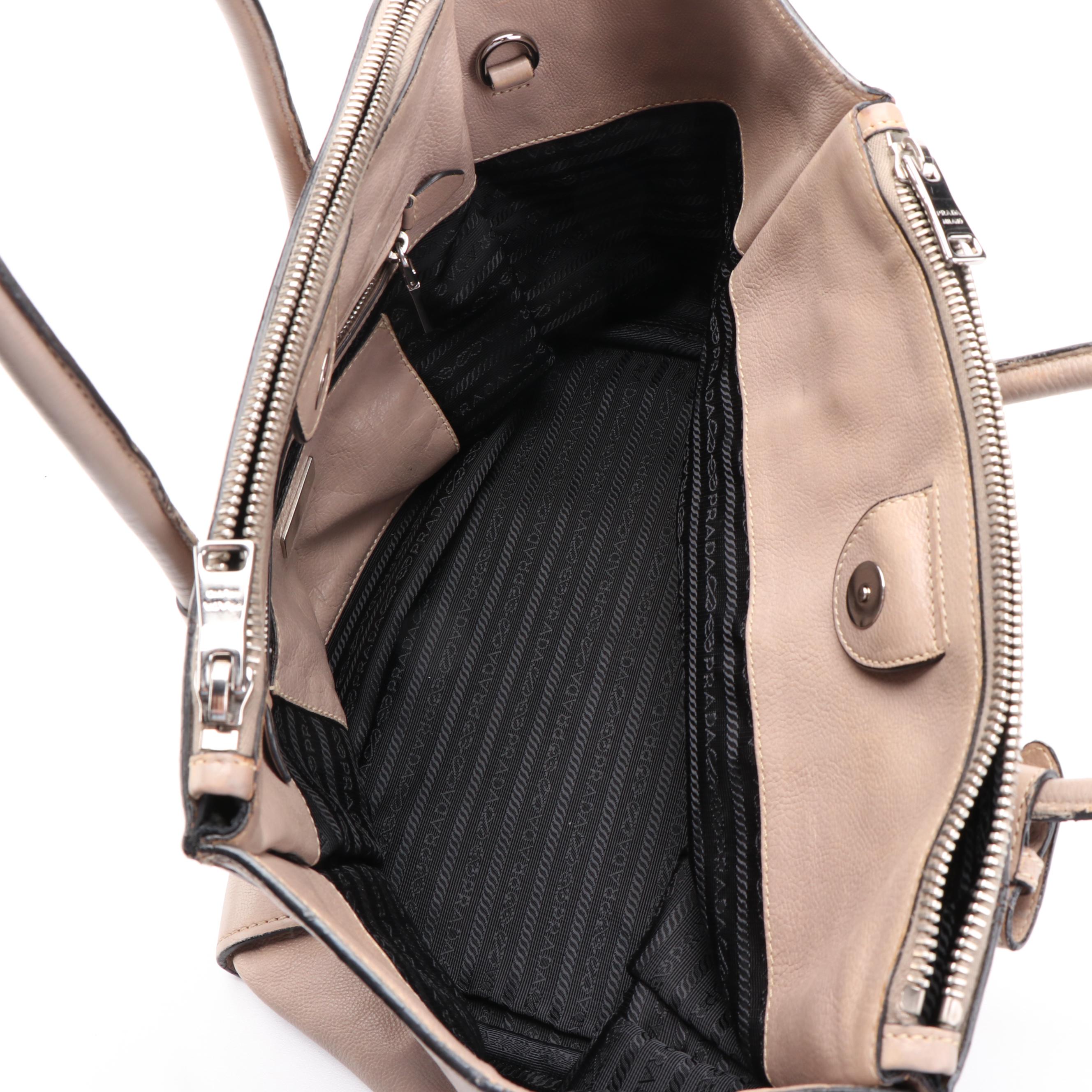 Prada Twin Pocket Tote Bag in Argilla Glace Calfskin