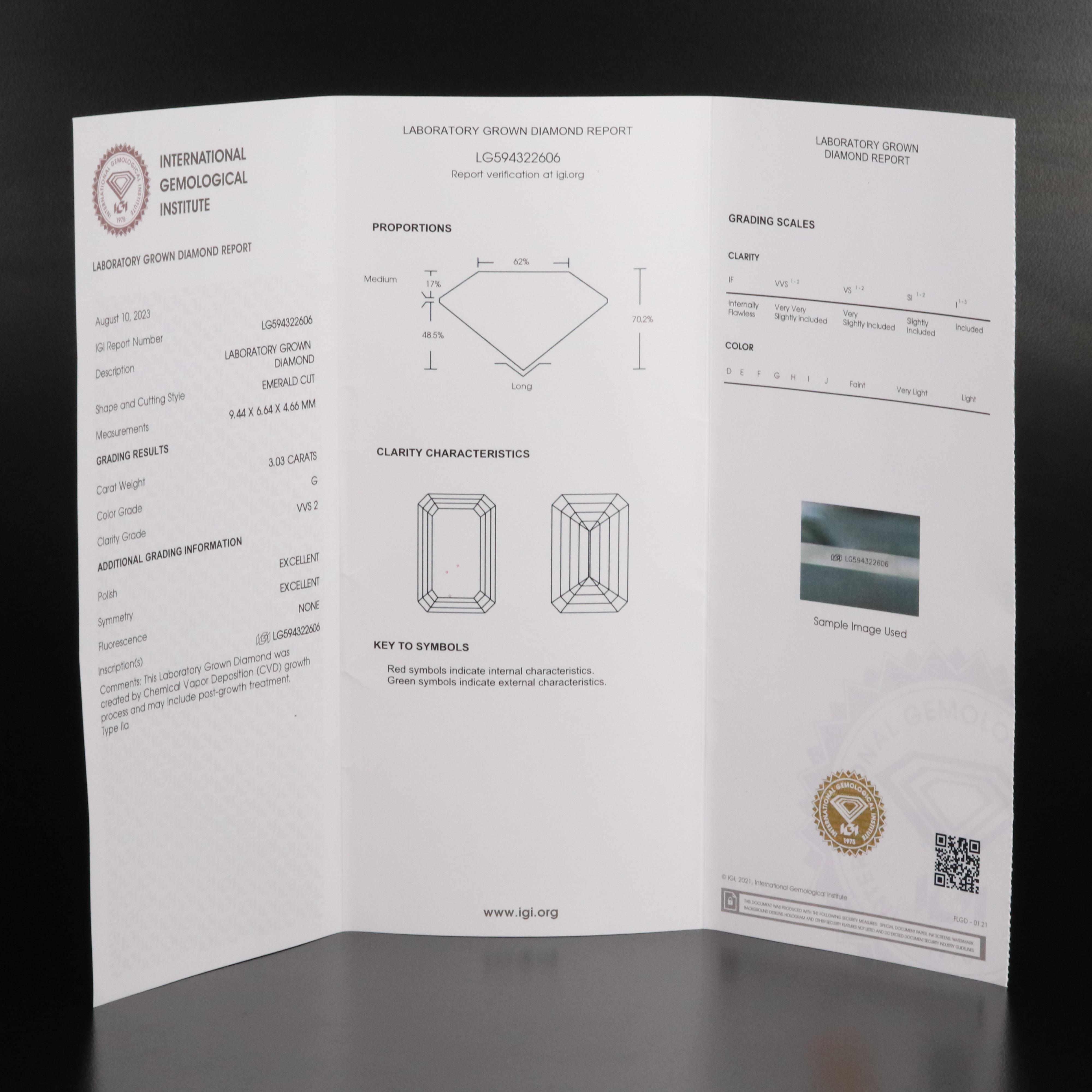 Platinum 3.67 CT Lab Grown Diamond Three Stone Ring with IGI Reports