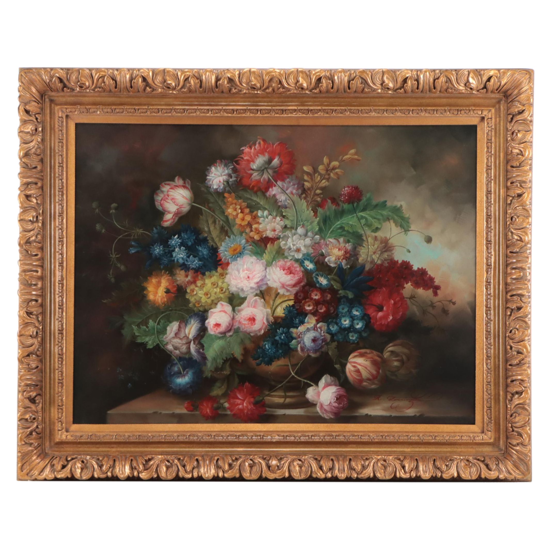 R. Bennington Floral Still Life Oil Painting, Circa 2000