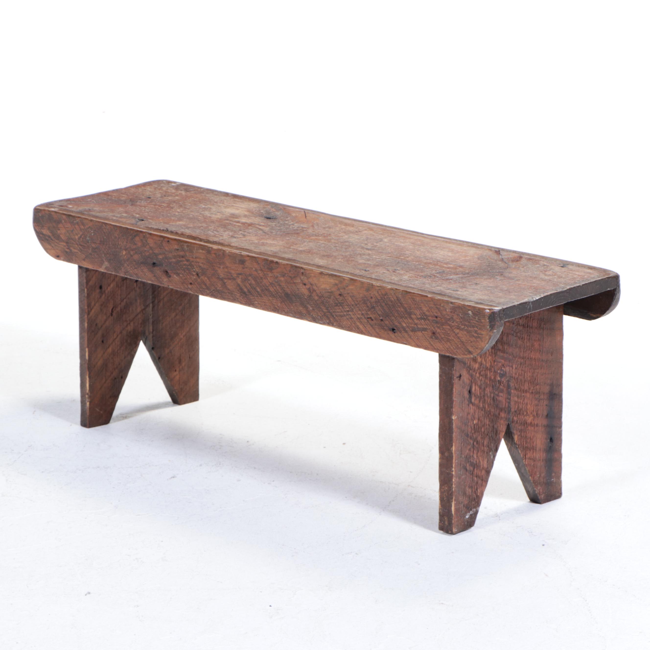 American Primitive Wooden Bootjack Bench, 19th Century