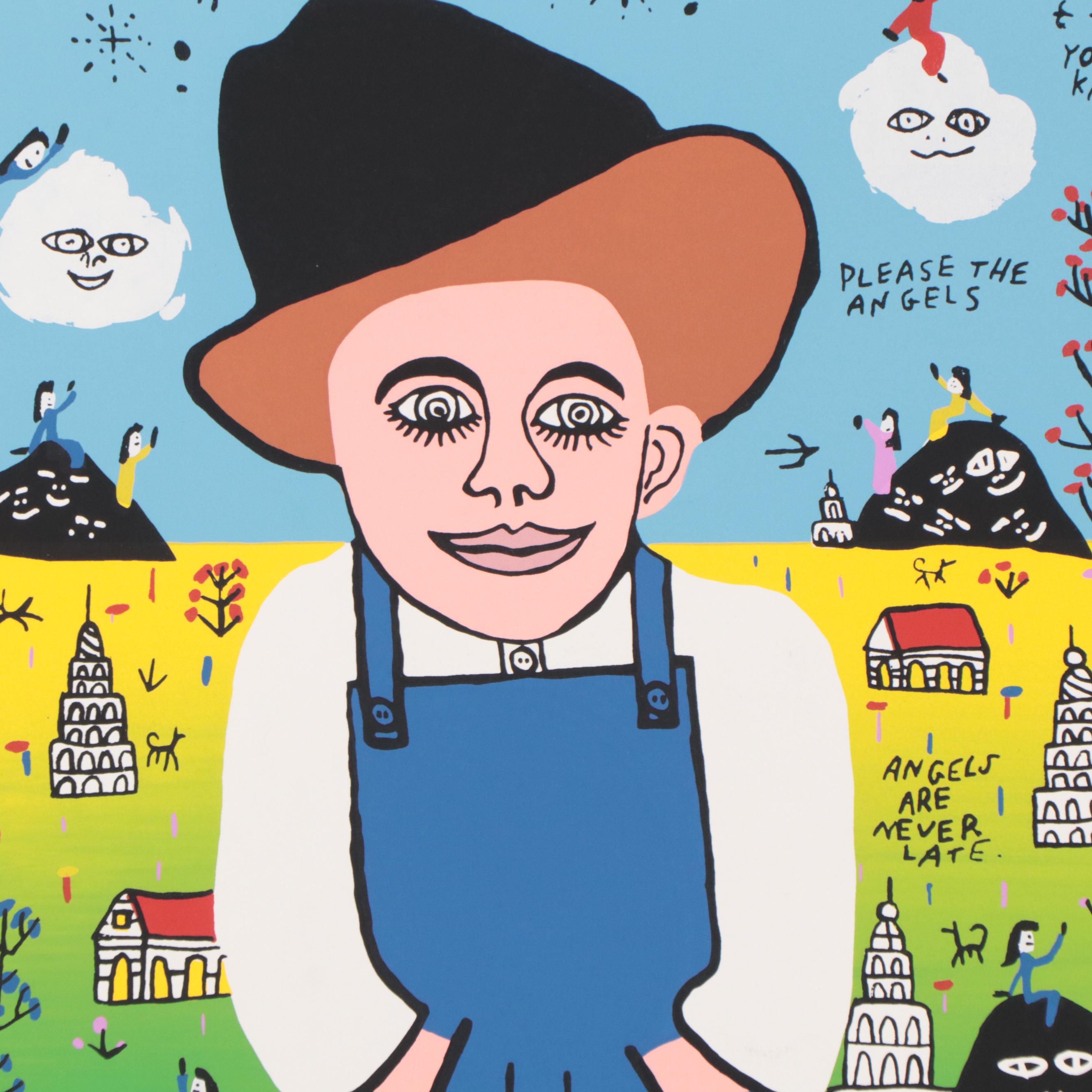 Howard Finster Folk Art Serigraph "Baby Elvis," Late 20th Century