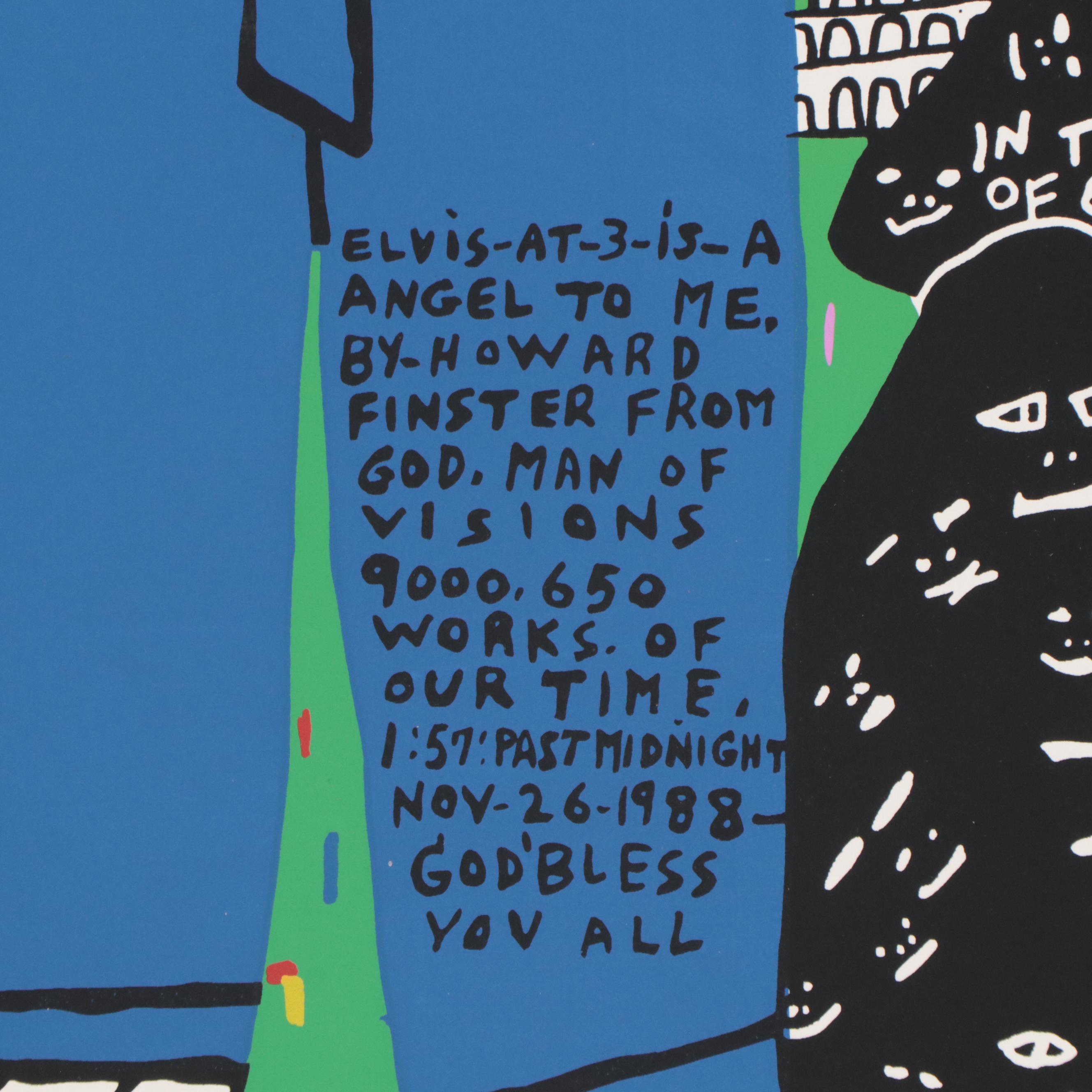 Howard Finster Folk Art Serigraph "Baby Elvis," Late 20th Century