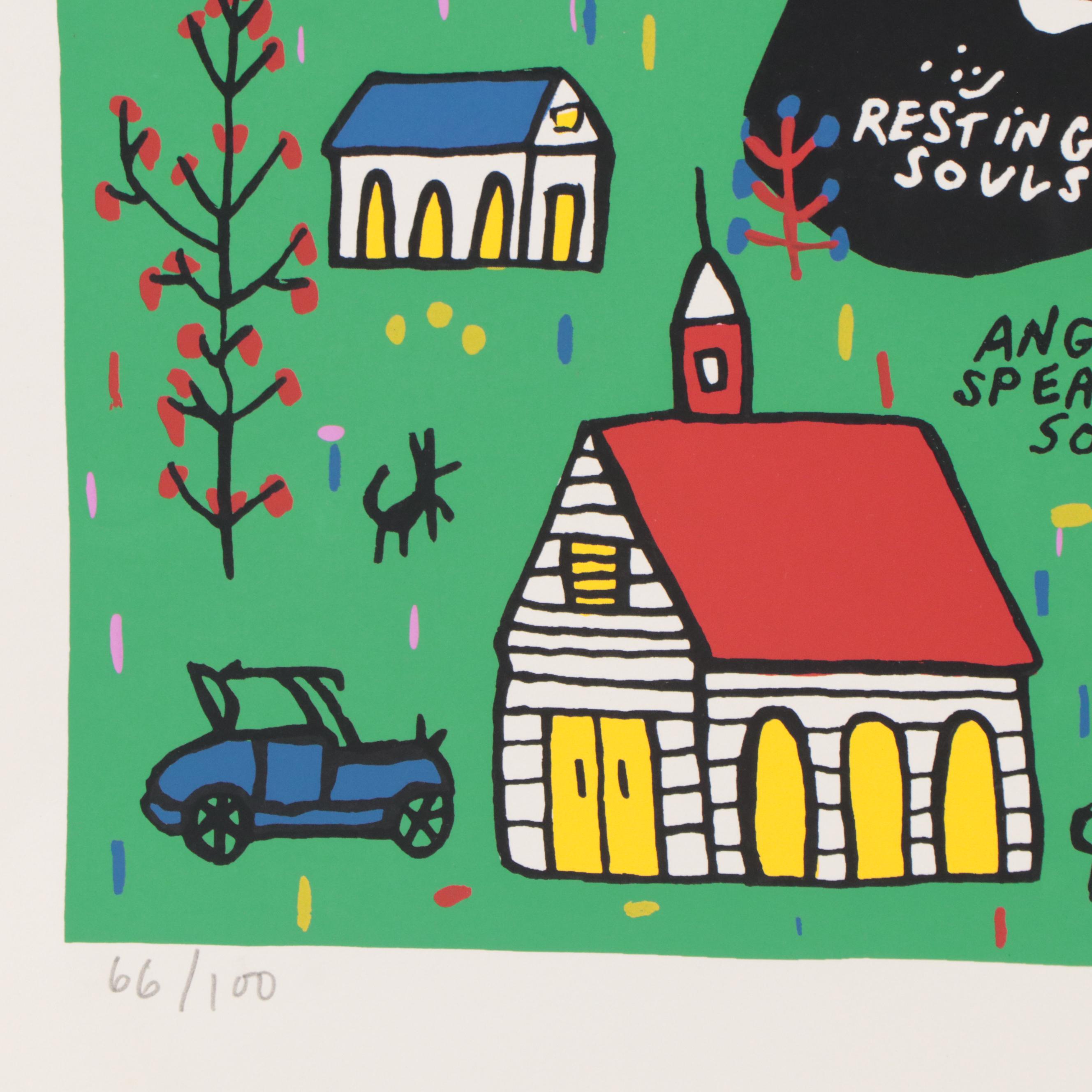 Howard Finster Folk Art Serigraph "Baby Elvis," Late 20th Century