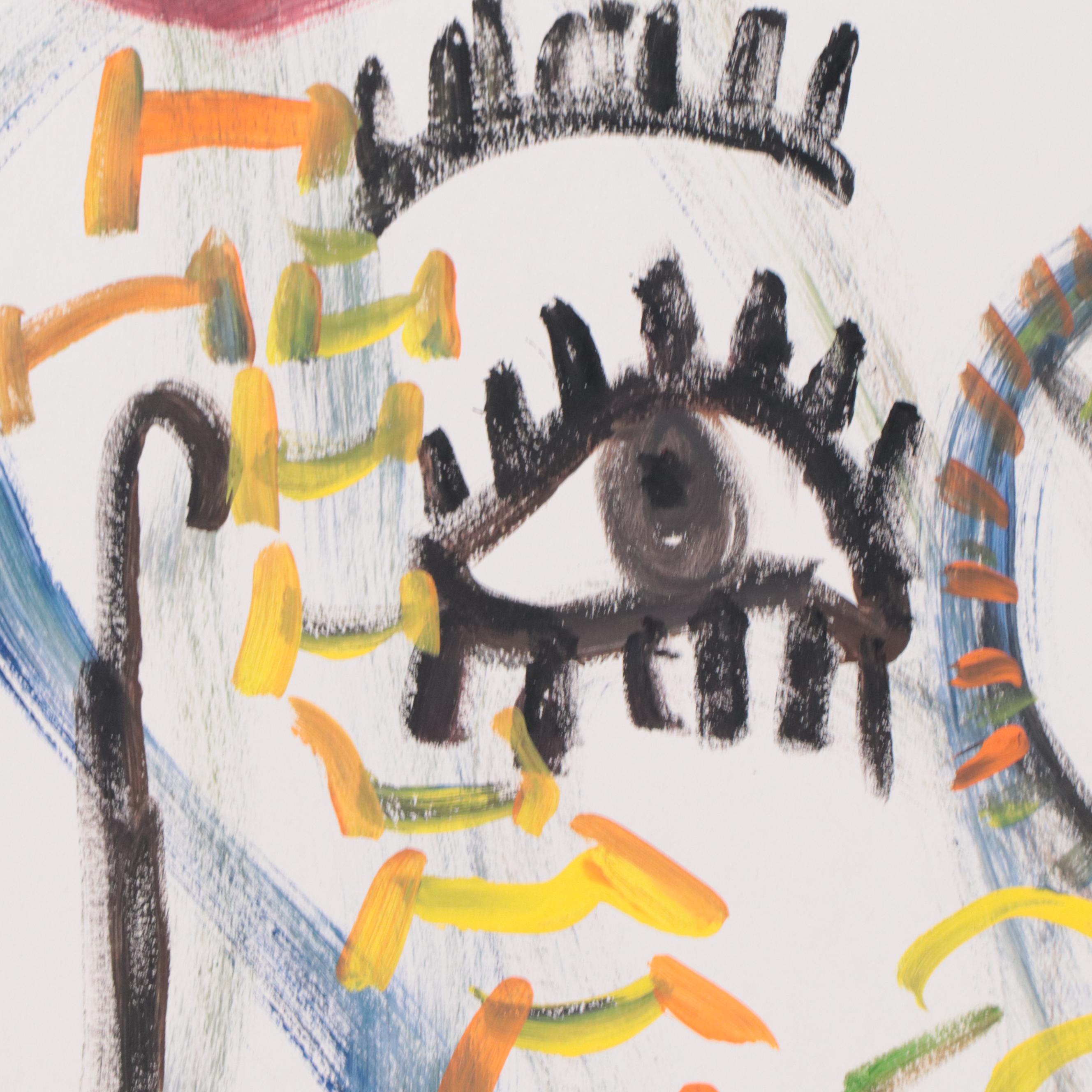 Robert Wright Outsider Art Acrylic Painting of Face