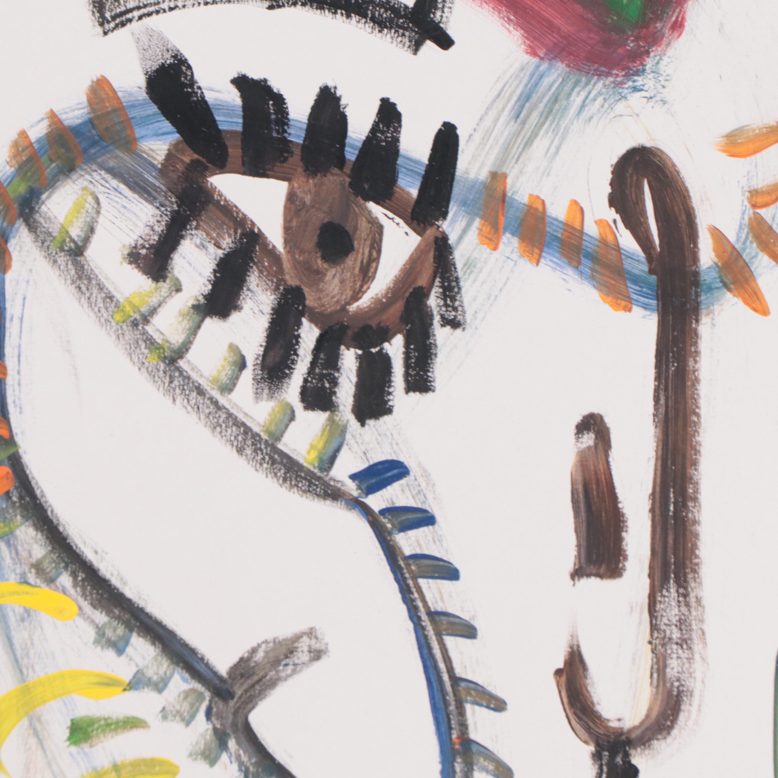 Robert Wright Outsider Art Acrylic Painting of Face