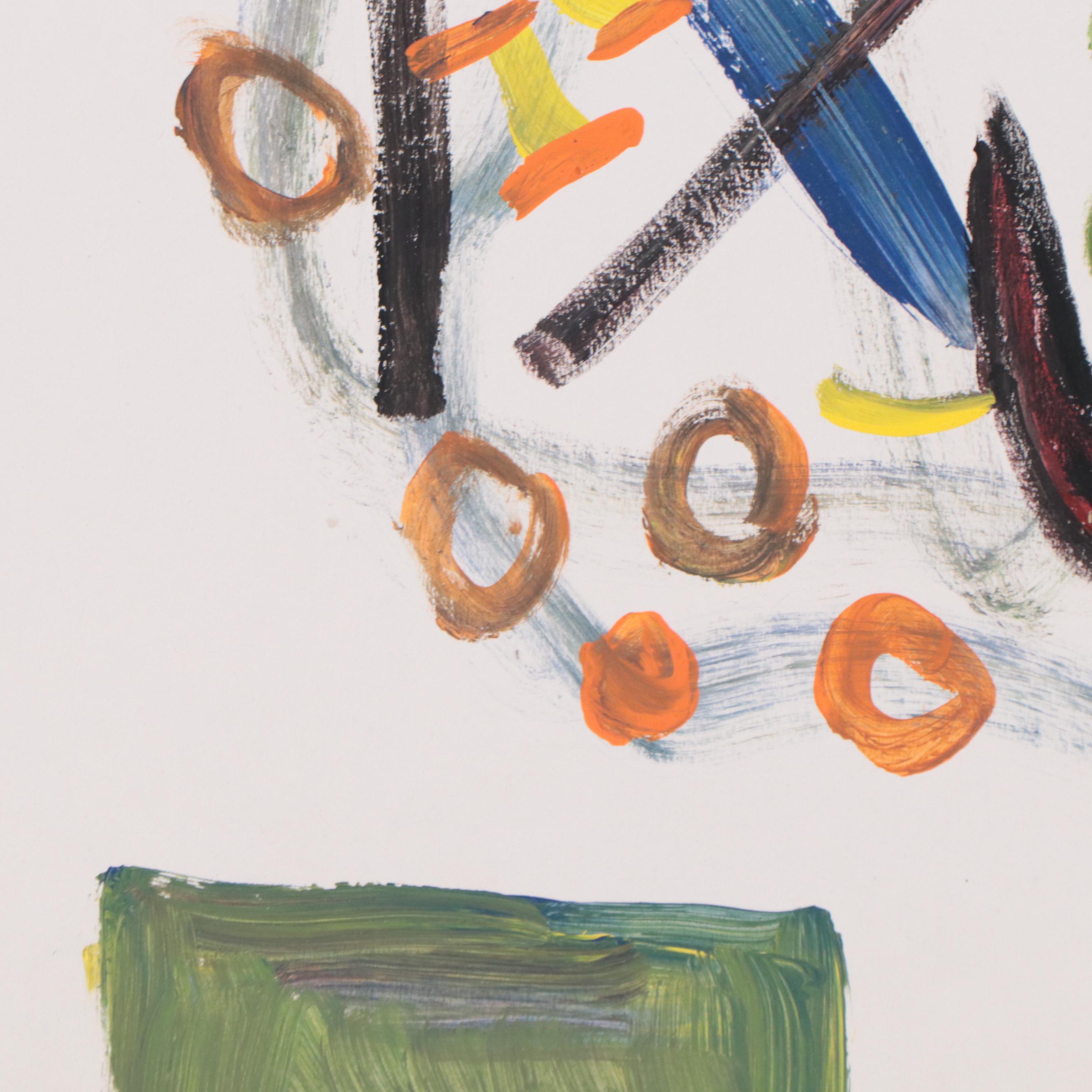 Robert Wright Outsider Art Acrylic Painting of Face