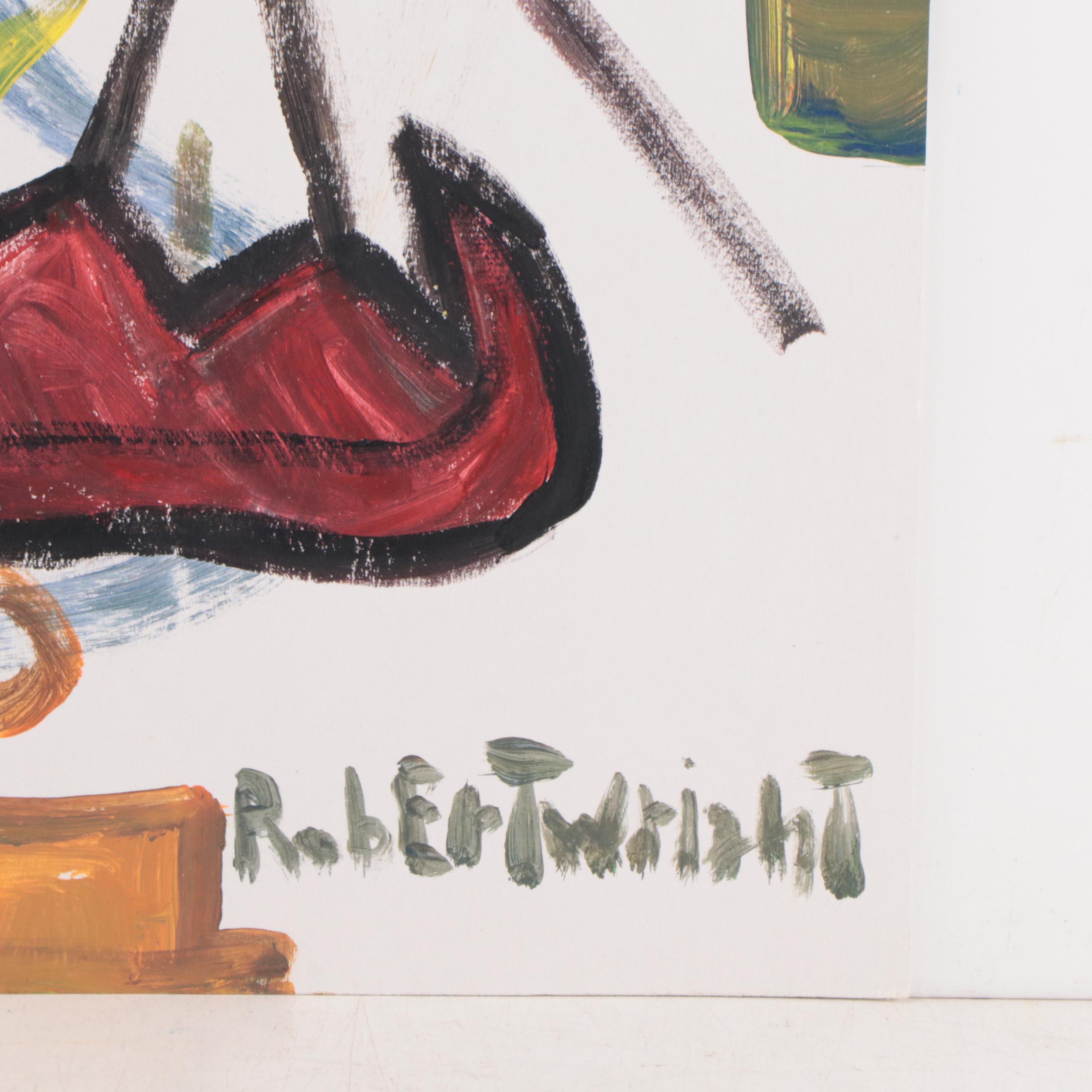 Robert Wright Outsider Art Acrylic Painting of Face