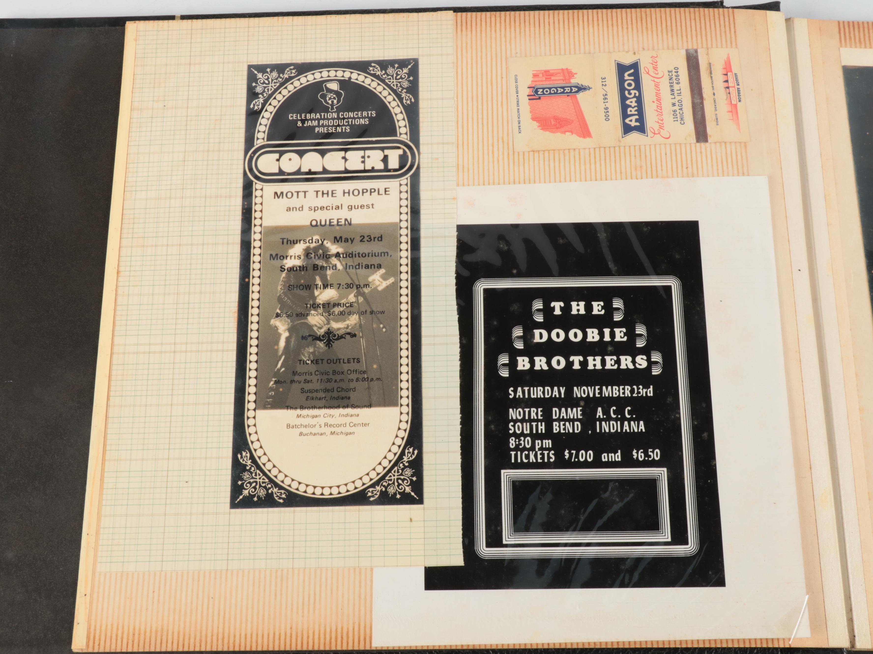 Music Scrapbook Including Concert Flyers, Matchbook Covers and More
