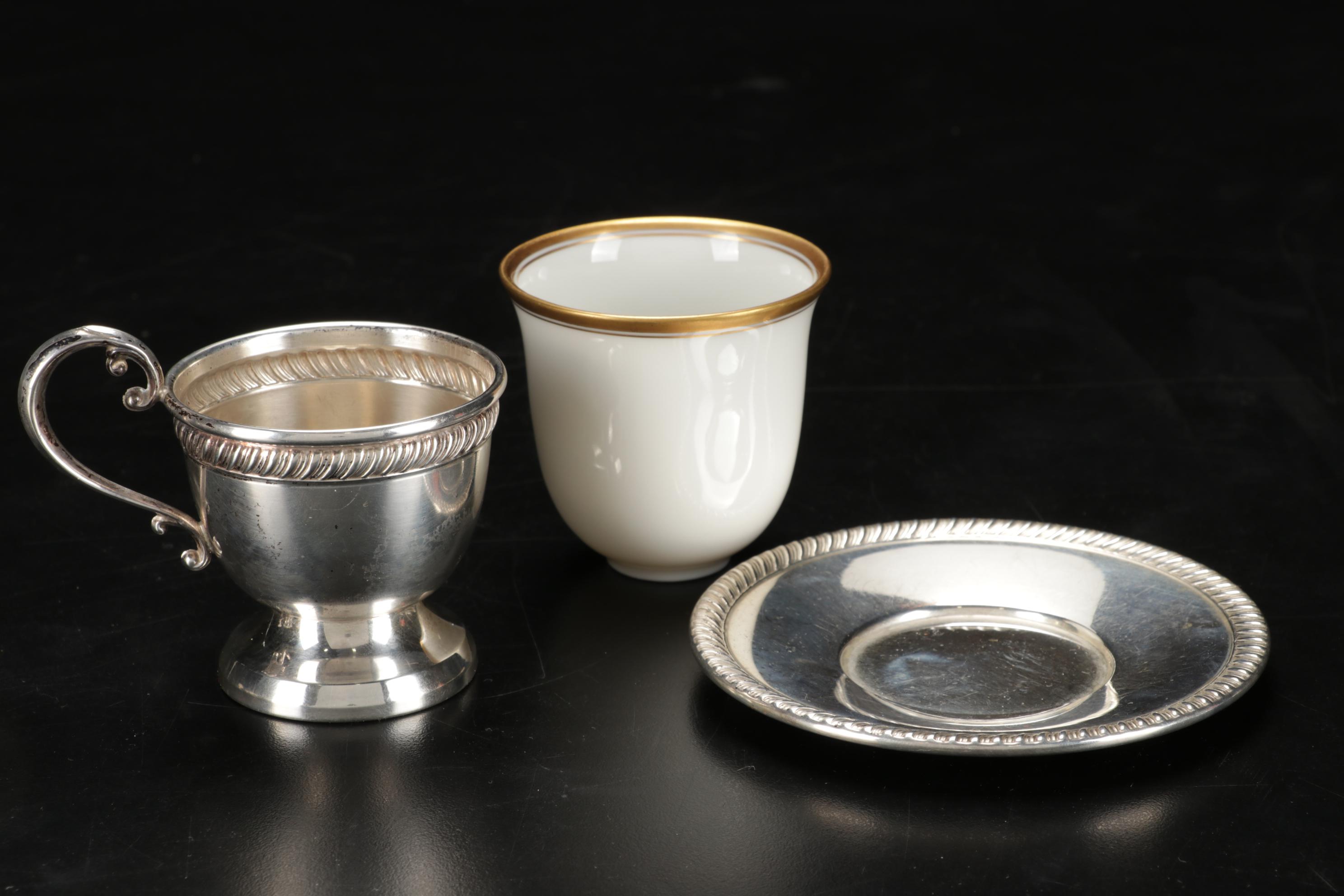 Rosenthal Demitasse Cups with  Fisher Sterling Silver Liners and Saucers