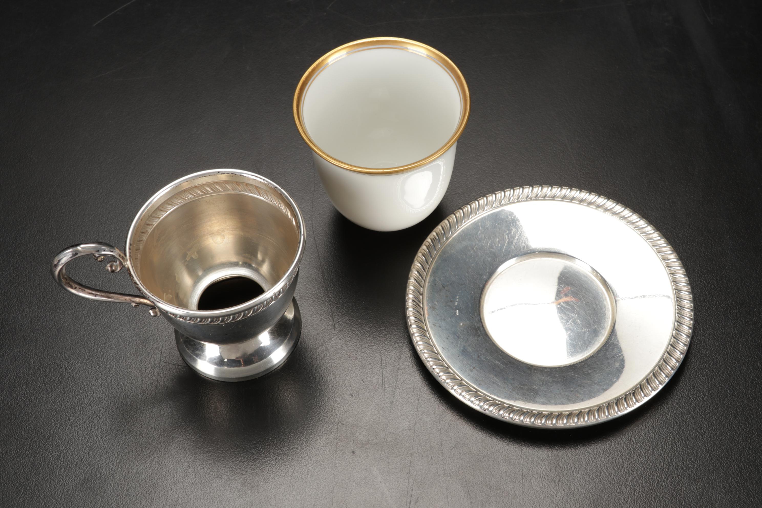 Rosenthal Demitasse Cups with  Fisher Sterling Silver Liners and Saucers