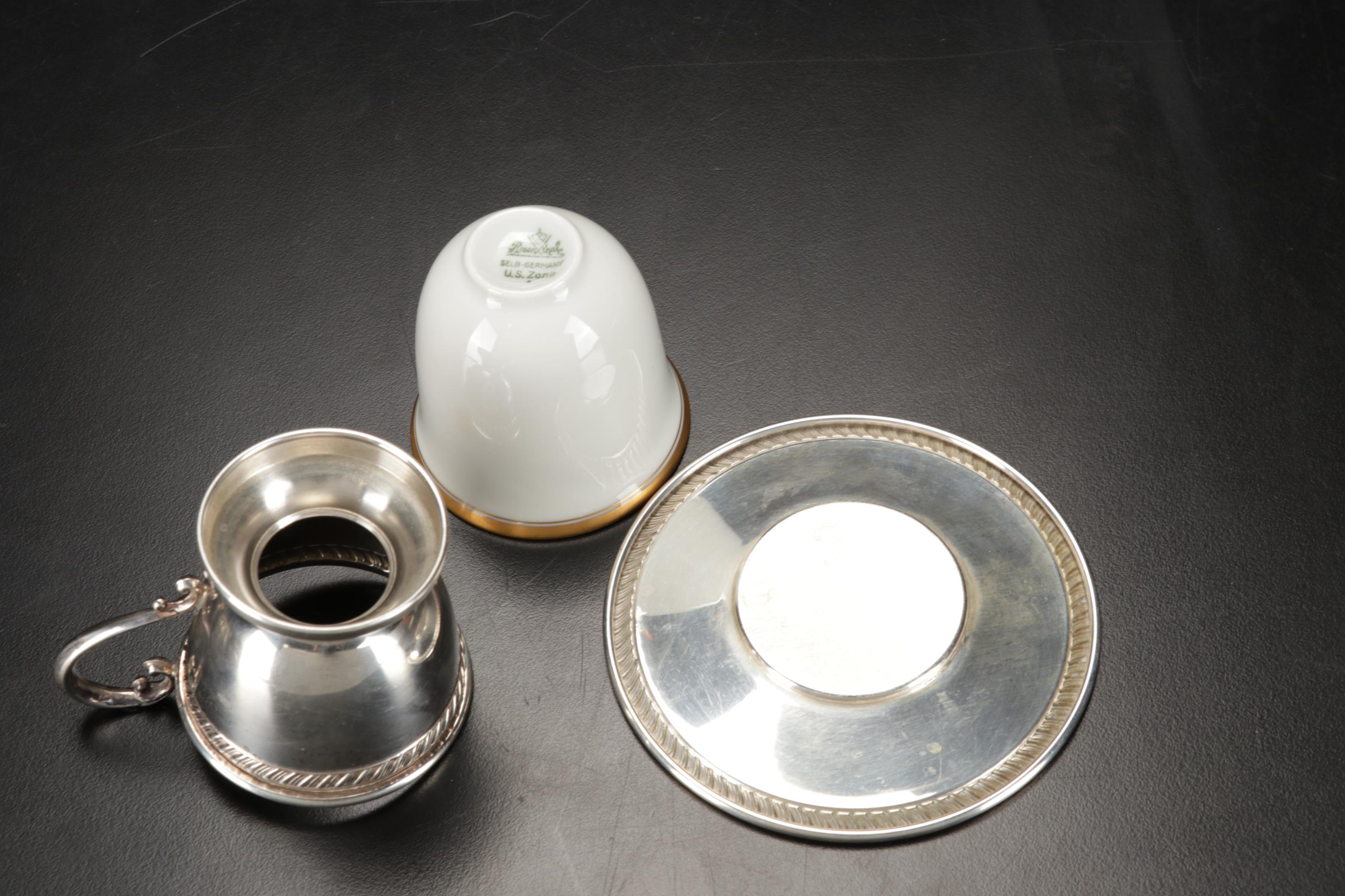 Rosenthal Demitasse Cups with  Fisher Sterling Silver Liners and Saucers